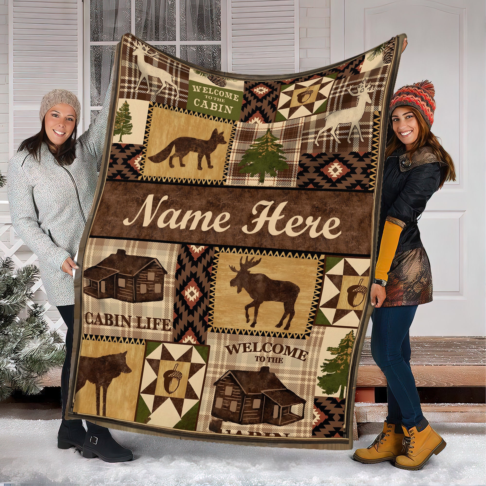 Personalized Hunting Cabin Life Fleece Blanket – Rustic Lodge Throw with Wildlife Design