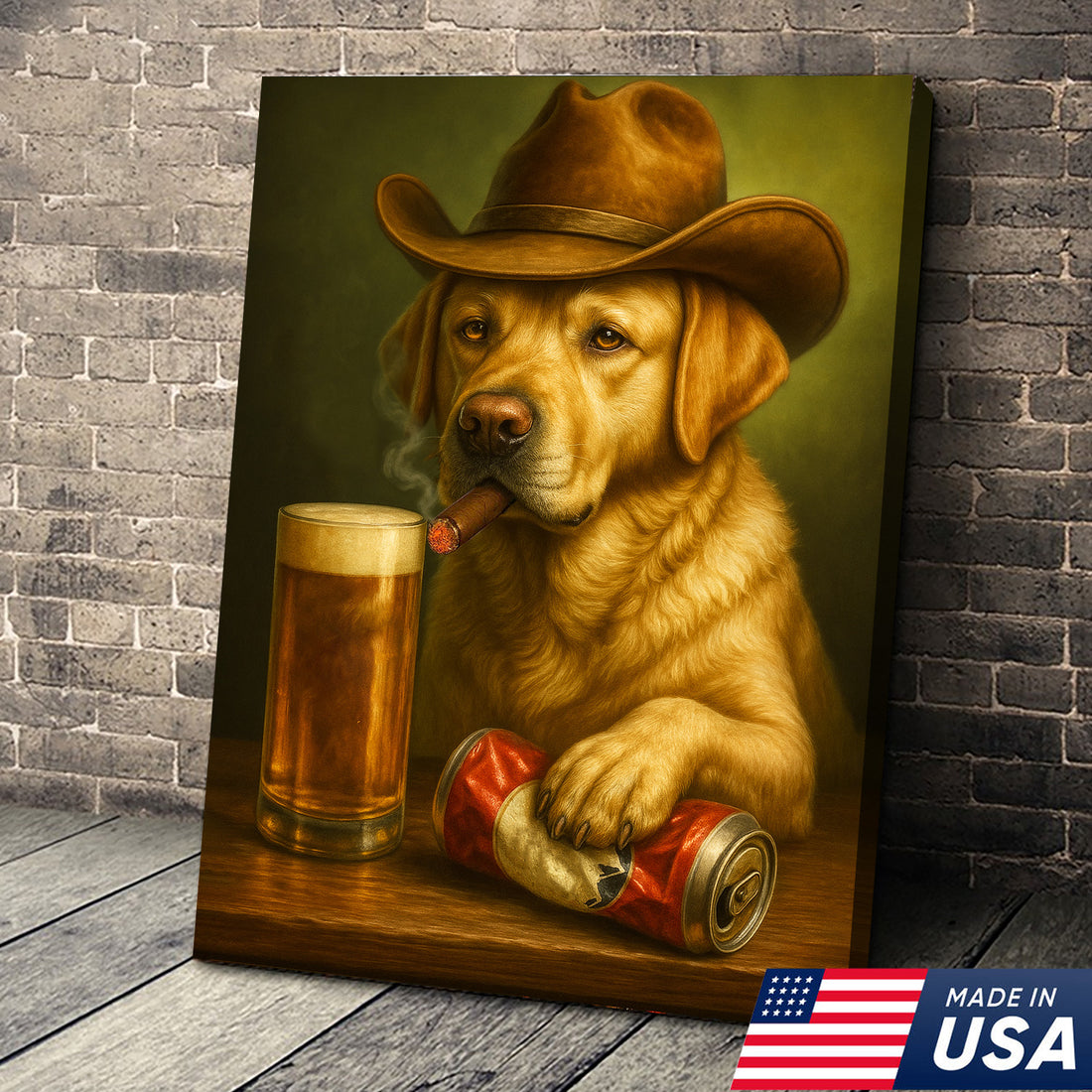 Funny Cowboy Dog Wall Art β Funny Beer & Smoking Canvas For Hunters, Bar & Man Cave Decor