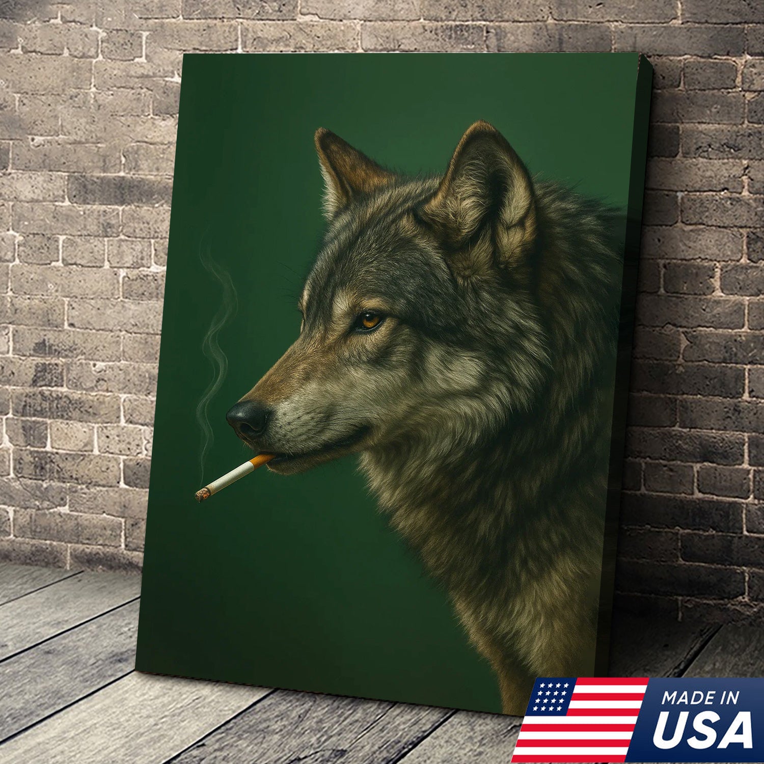 Gray Wolf Canvas Wall Art – Rustic Wildlife Home Decor – Modern Hunting Lodge Artwork