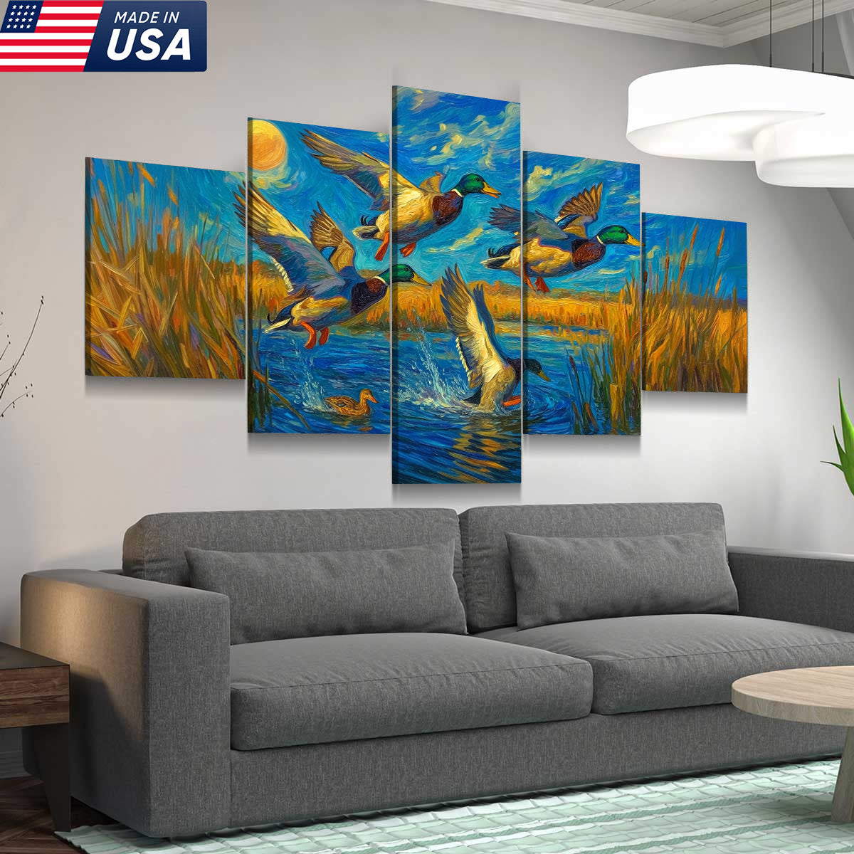 Duck Hunting Canvas Wall Decor for Hunters - Stunning 5-Panel Duck Canvas