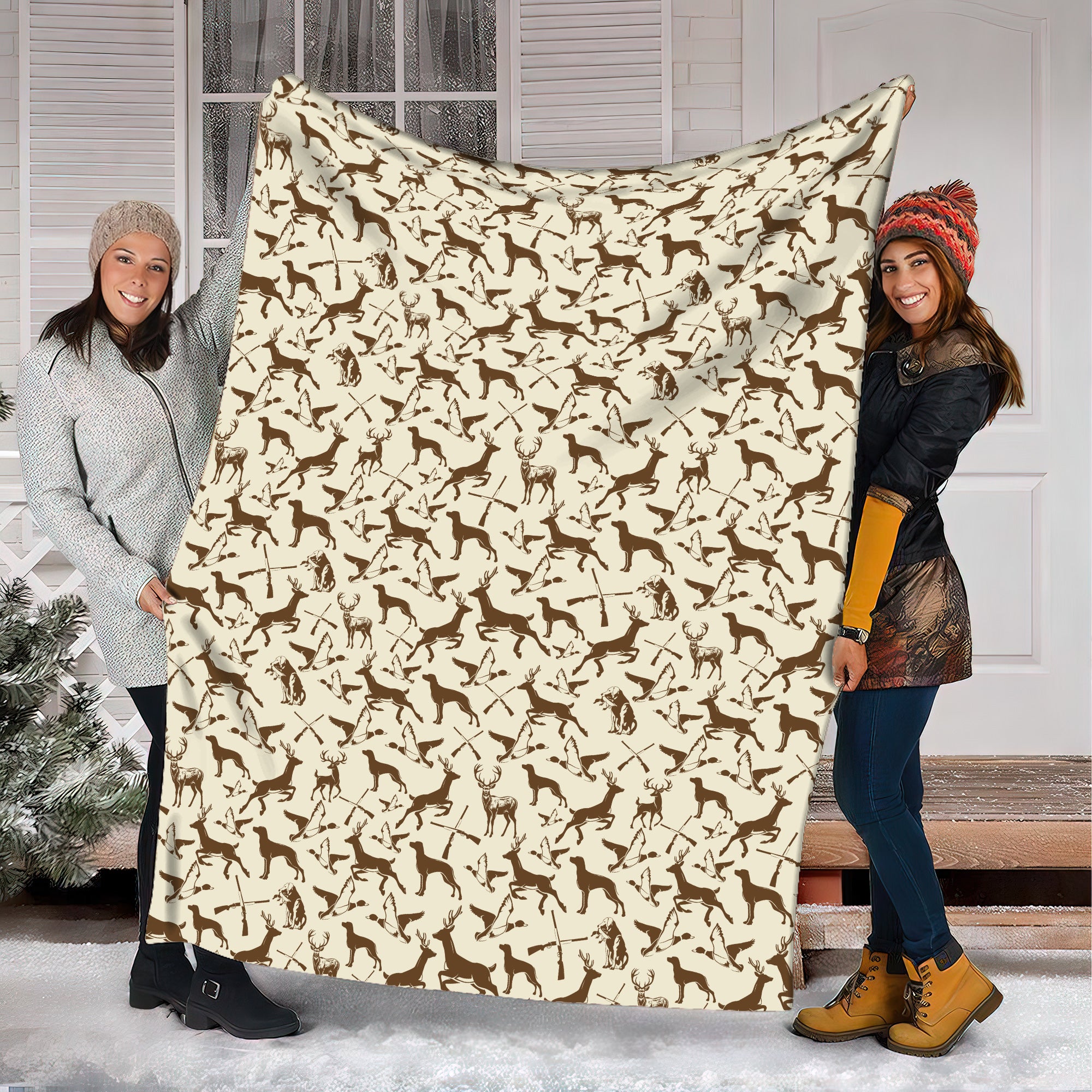 Deer Hunting Pattern Fleece Blanket - Gift for Hunters Men Women Home Accessories