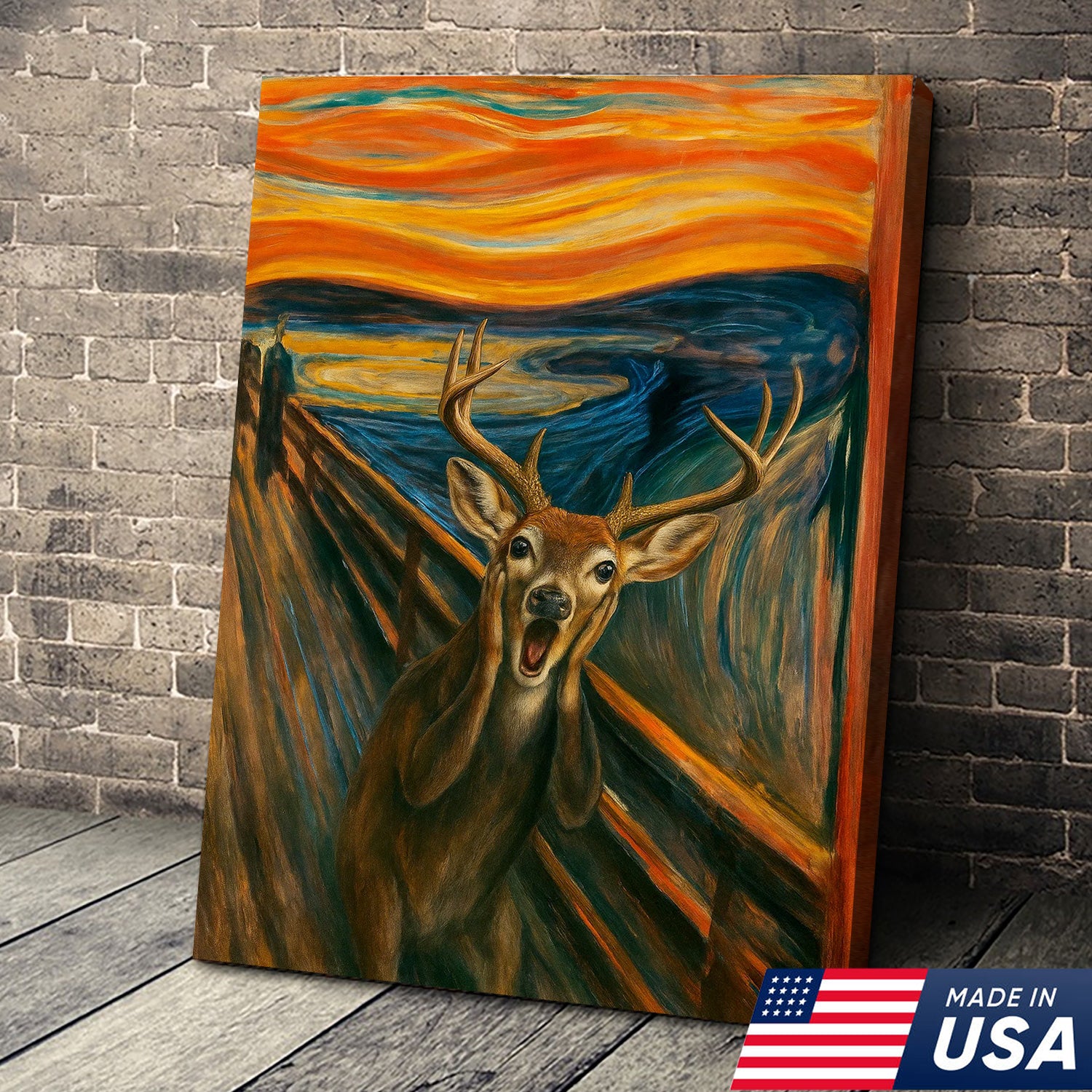 Funny Deer Wall Art Canvas – The Scream Parody Hunting Decor – Rustic Wildlife Home Decoration