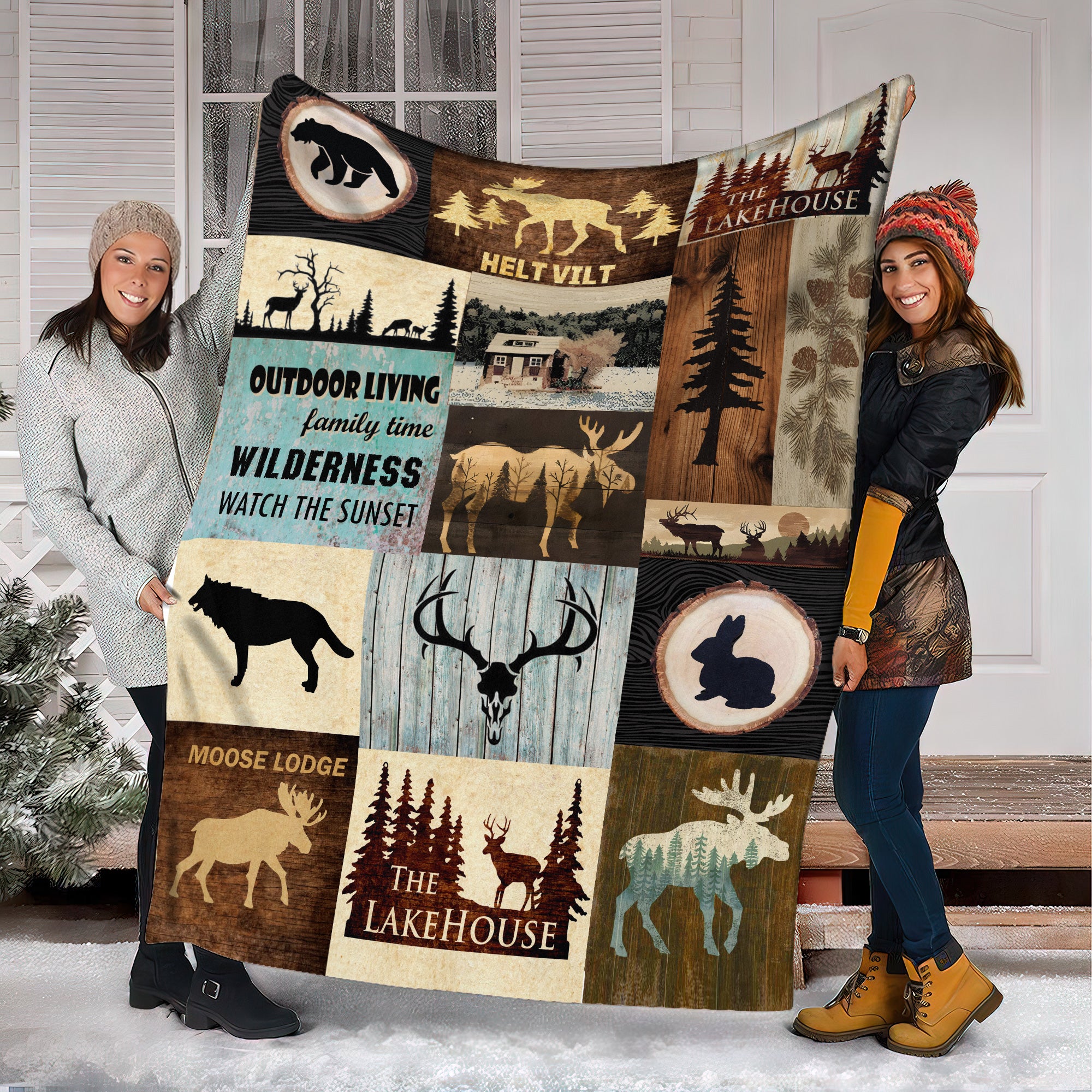 Rustic Moose Lodge Blanket – Cozy Cabin & Lakehouse Decor for Outdoor Lovers