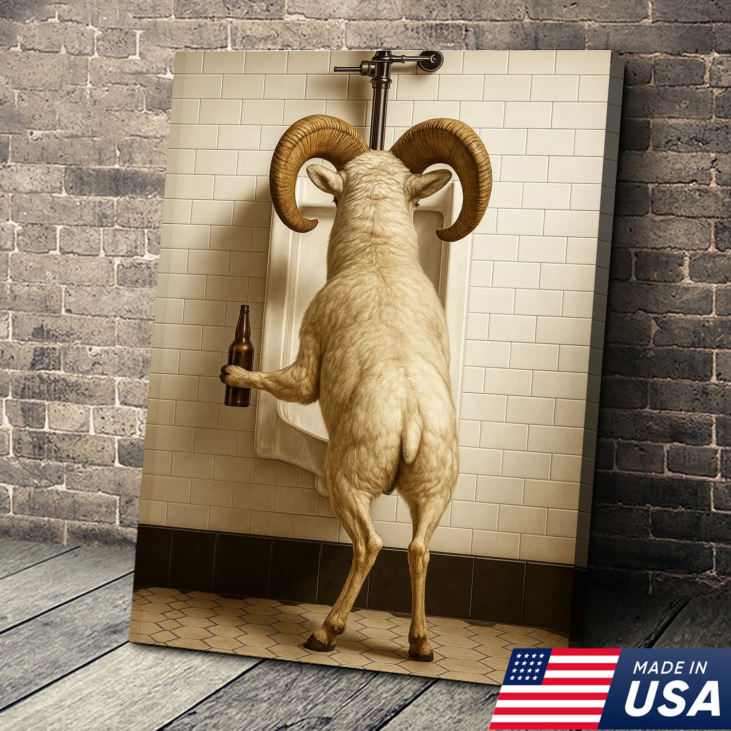 Whimsical Dall Sheep Canvas Wall Art - Funny Rustic Bathroom Decor for Cabin, Farmhouse, and Lodge - Wildlife Humor Print