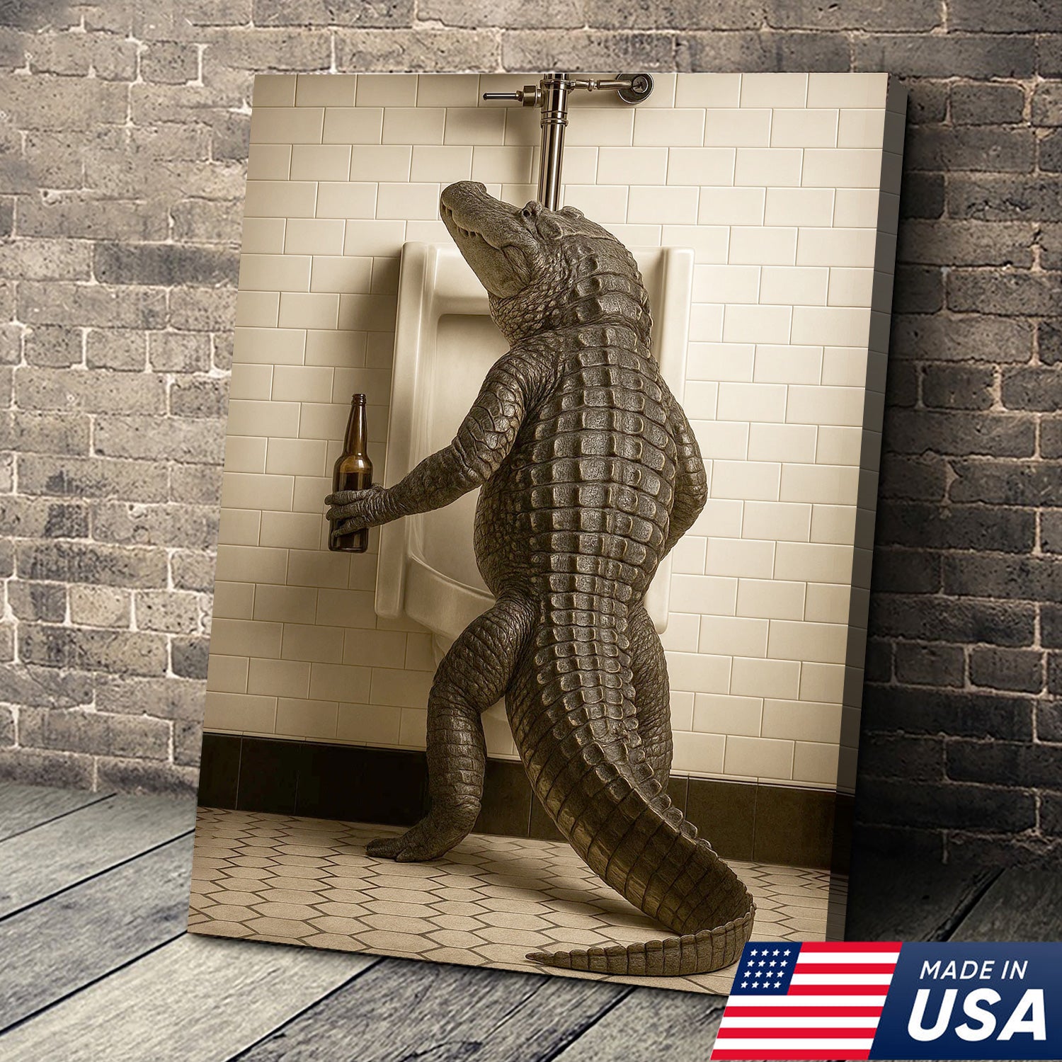Alligator Bathroom Canvas Wall Art - Funny Rustic Lodge Decor for Cabin, Bar, and Wildlife Lovers - Unique Gator Print
