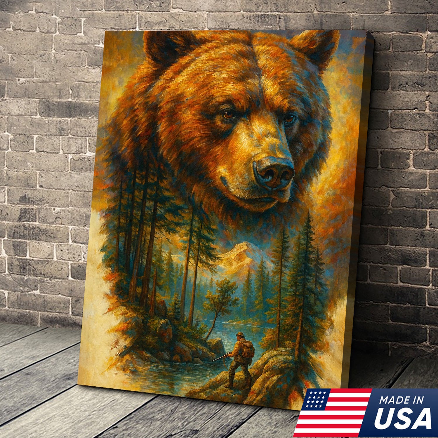 Epic Bear Canvas Wall Art – Wilderness Mountain Adventure Scene, Bold Nature Decor