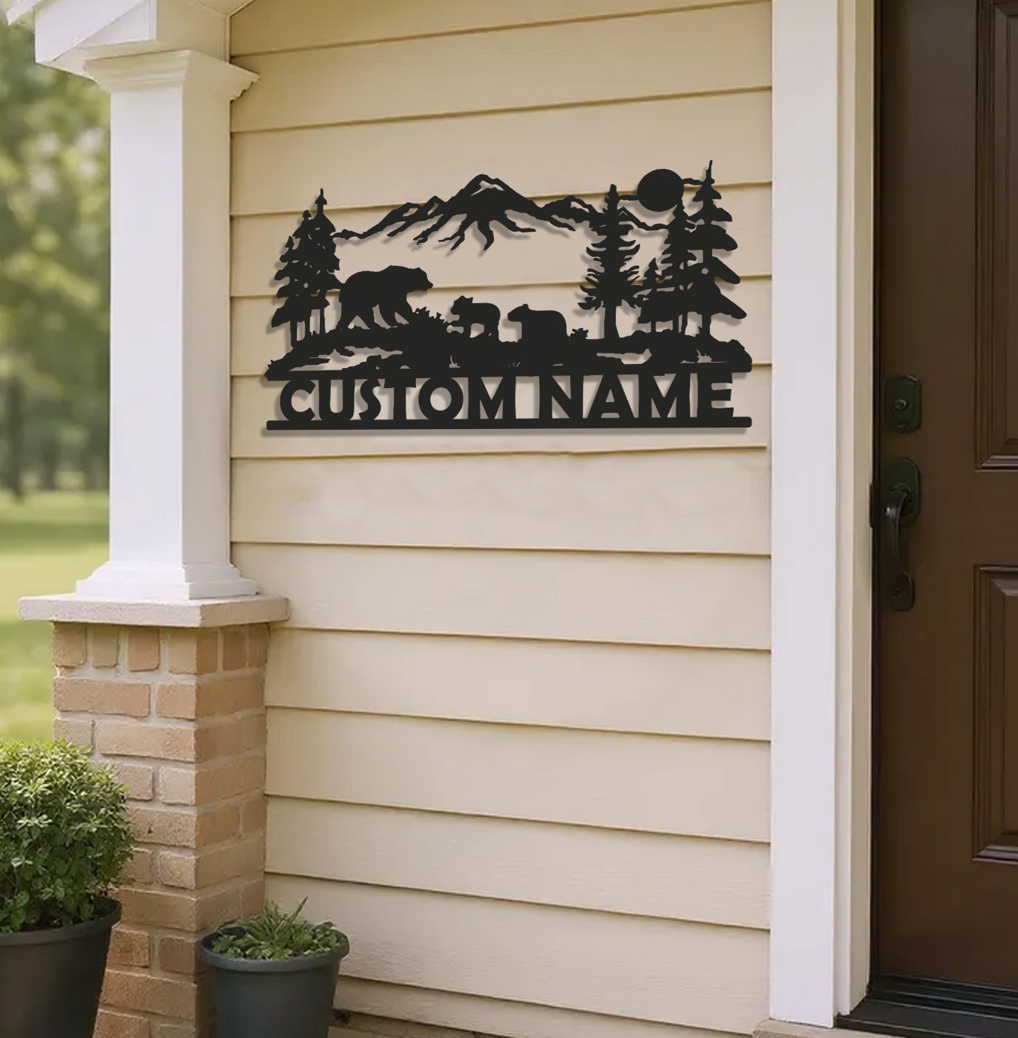 Personalized Bear Family Metal Sign WITH LED/WITHOUT LED - Mountain Cabin Name Sign, Rustic Wildlife Wall Art for Lodge & Outdoor Decor
