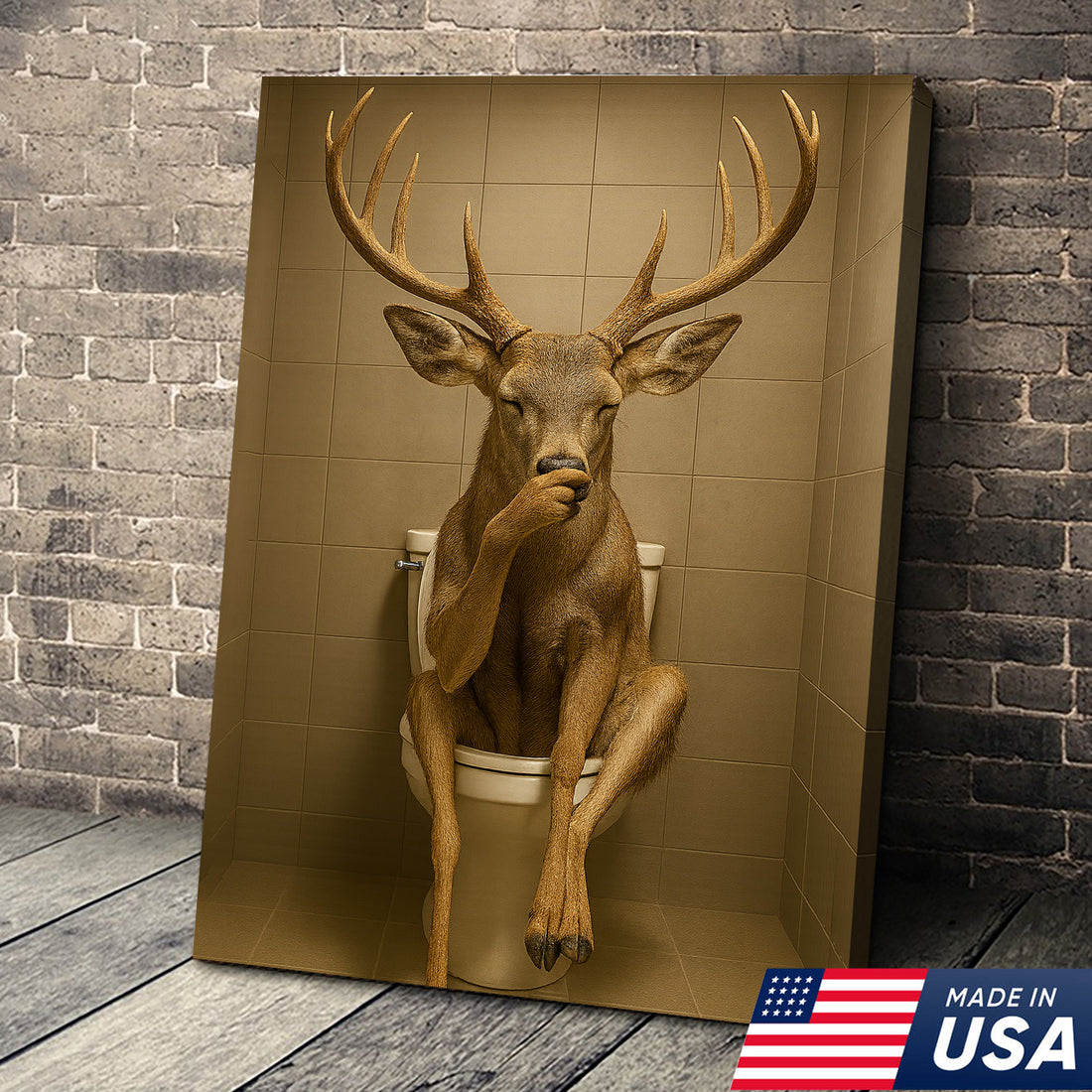 Funny Deer Bathroom Canvas Wall Art β Rustic Toilet Canvas for Cabin, Lodge & Man Cave Decor
