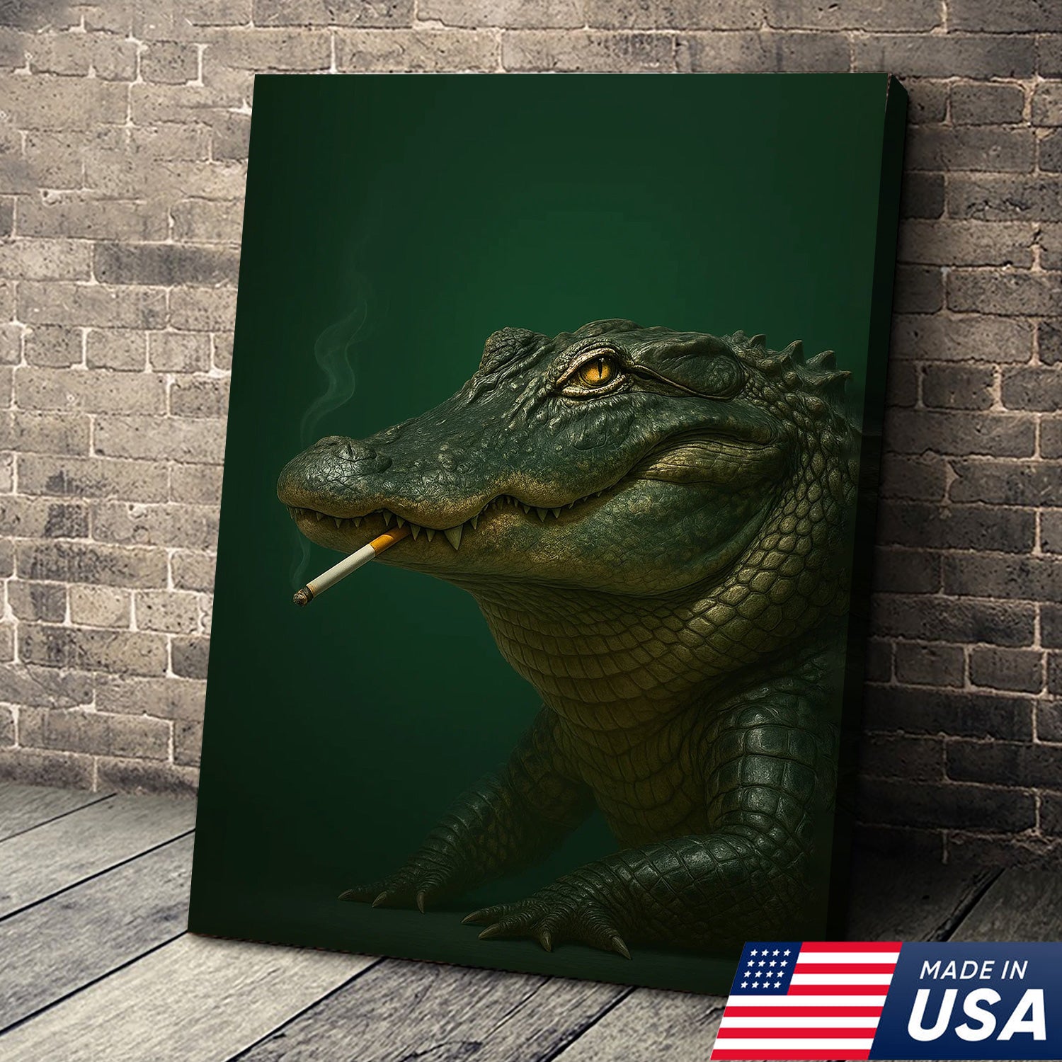 Alligator Wall Art Canvas - Rustic Wildlife Home Decor - Unique Hunting Lodge Artwork