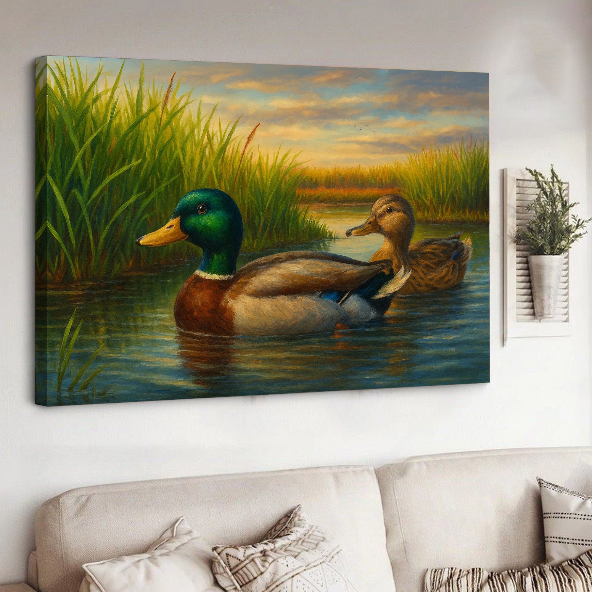 Couple Mallard Ducks Hunting Canvas – Realistic Wildlife Wall Art for Hunters