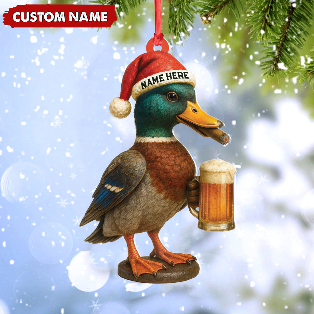 Personalized Mallard Duck Christmas Acrylic Ornament β Custom Name Holiday Decor for Hunters & Nature Lovers