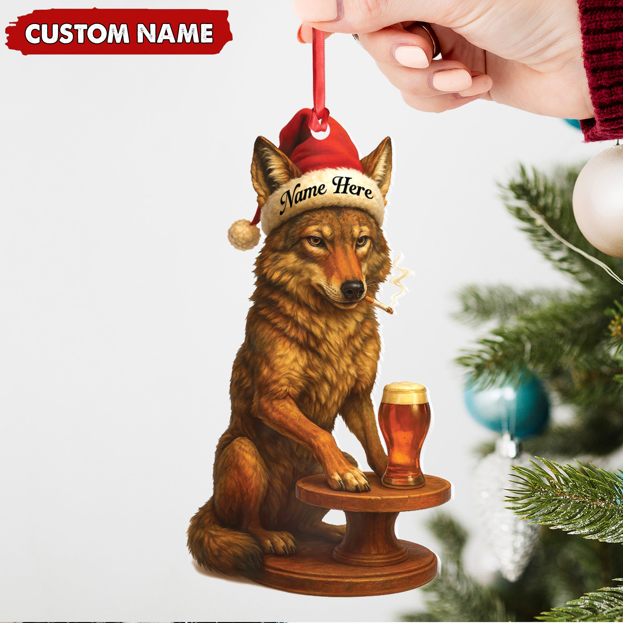 Personalized Acrylic Wolf Coyote Christmas Ornament – Personalized Holiday Decoration for Hunters & Wildlife Lovers