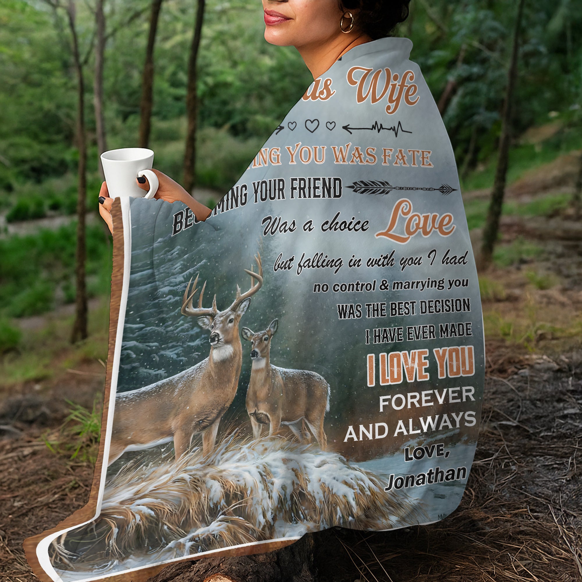 Personalized Meeting You Was Fate Fleece Blanket– Custom Deer Couple Blanket, Heartfelt Wife Gift