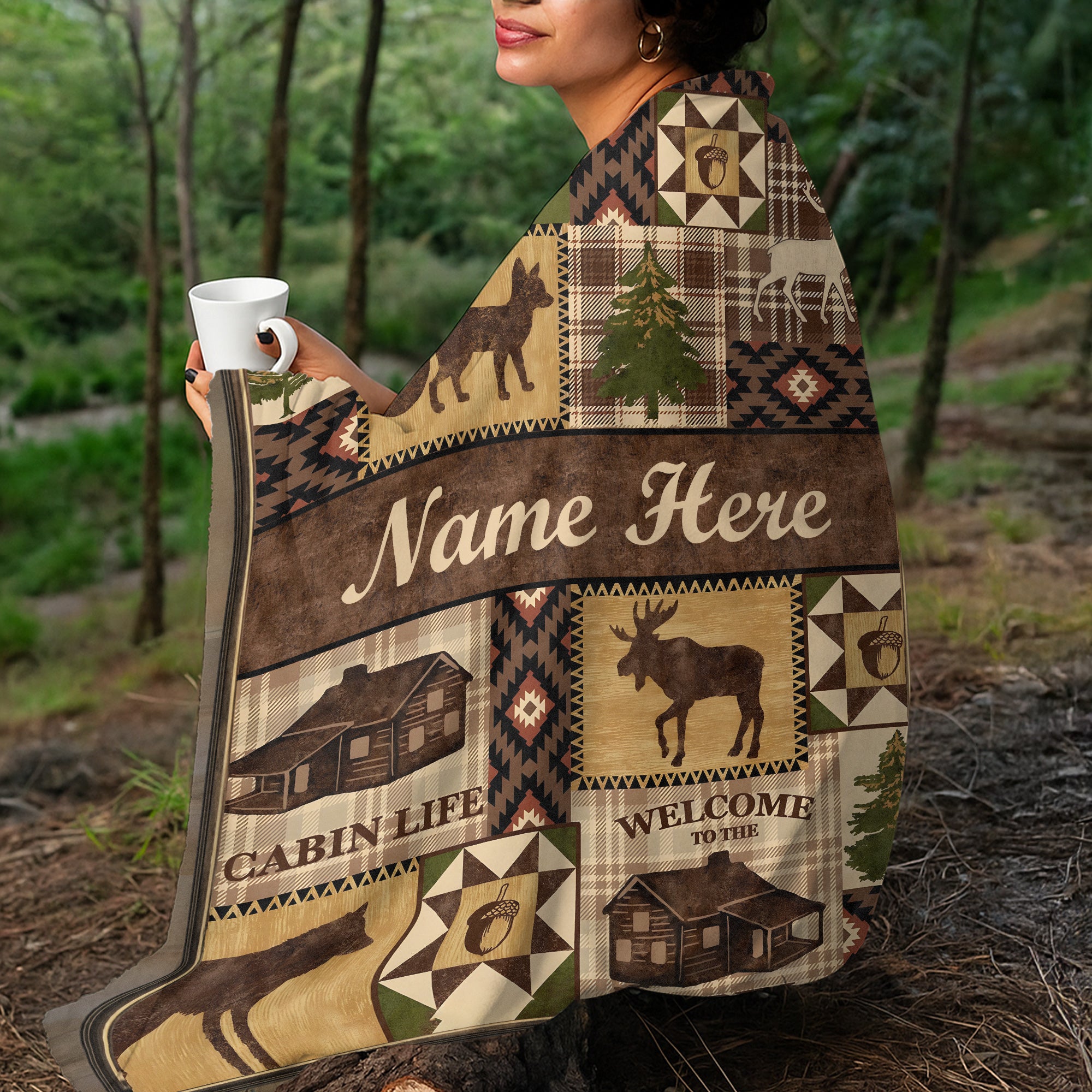 Personalized Hunting Cabin Life Fleece Blanket – Rustic Lodge Throw with Wildlife Design