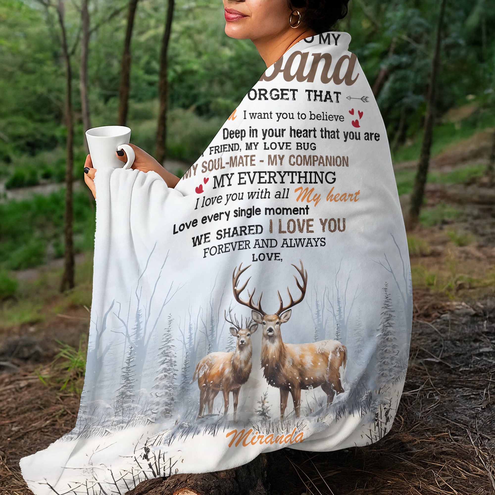 Personalized To My Husband Hunting Deer Fleece Blanket – Custom Name Gift for Husband, Anniversary