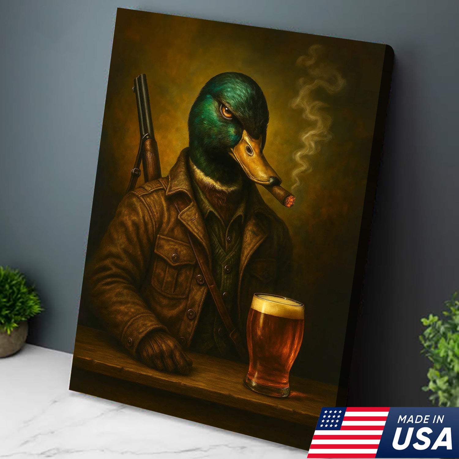 Epic Mallard Duck Canvas Wall Art – Fierce Surreal Animal Portrait, Bold Statement Decor