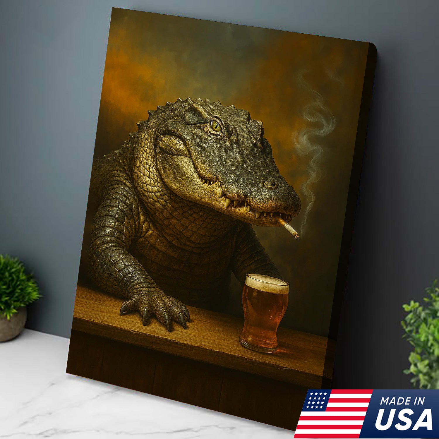 Alligator Wall Art Canvas – Rustic Wildlife Animal Print for Hunting Cabin, Lodge, or Man Cave Décor