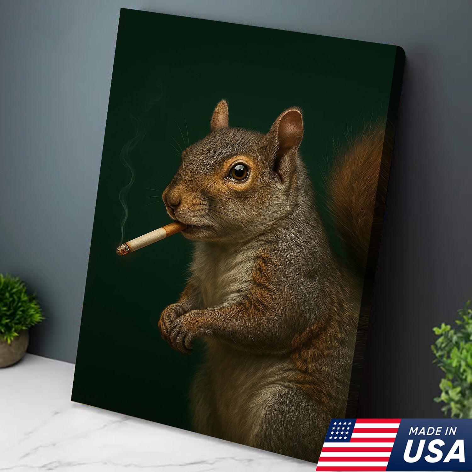 Squirrel Wall Art Canvas - Rustic Wildlife Home Decor - Unique Cabin & Lodge Artwork