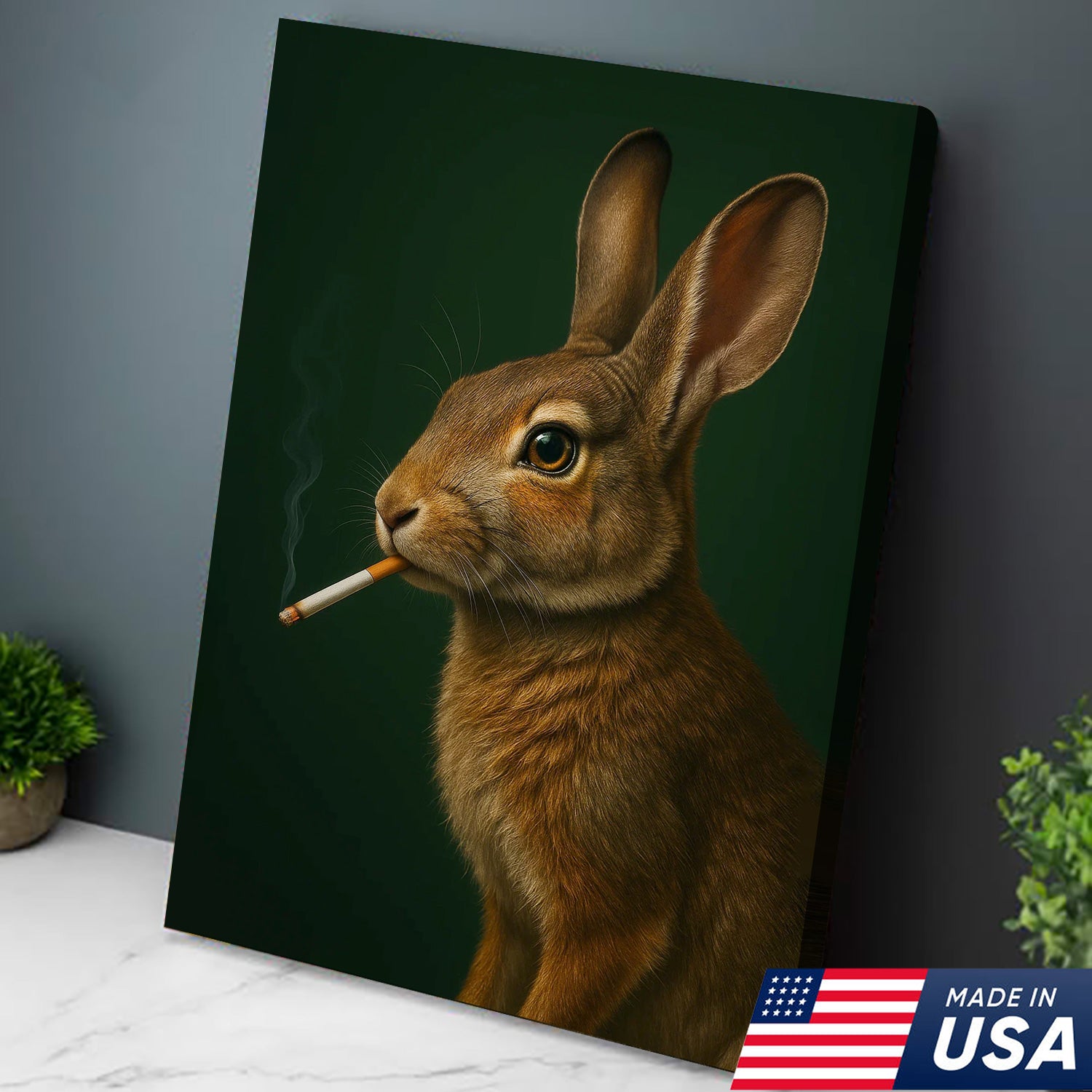 Rabbit Wall Art Canvas - Rustic Wildlife Decor for Cabin & Lodge - Unique Hunting Gift