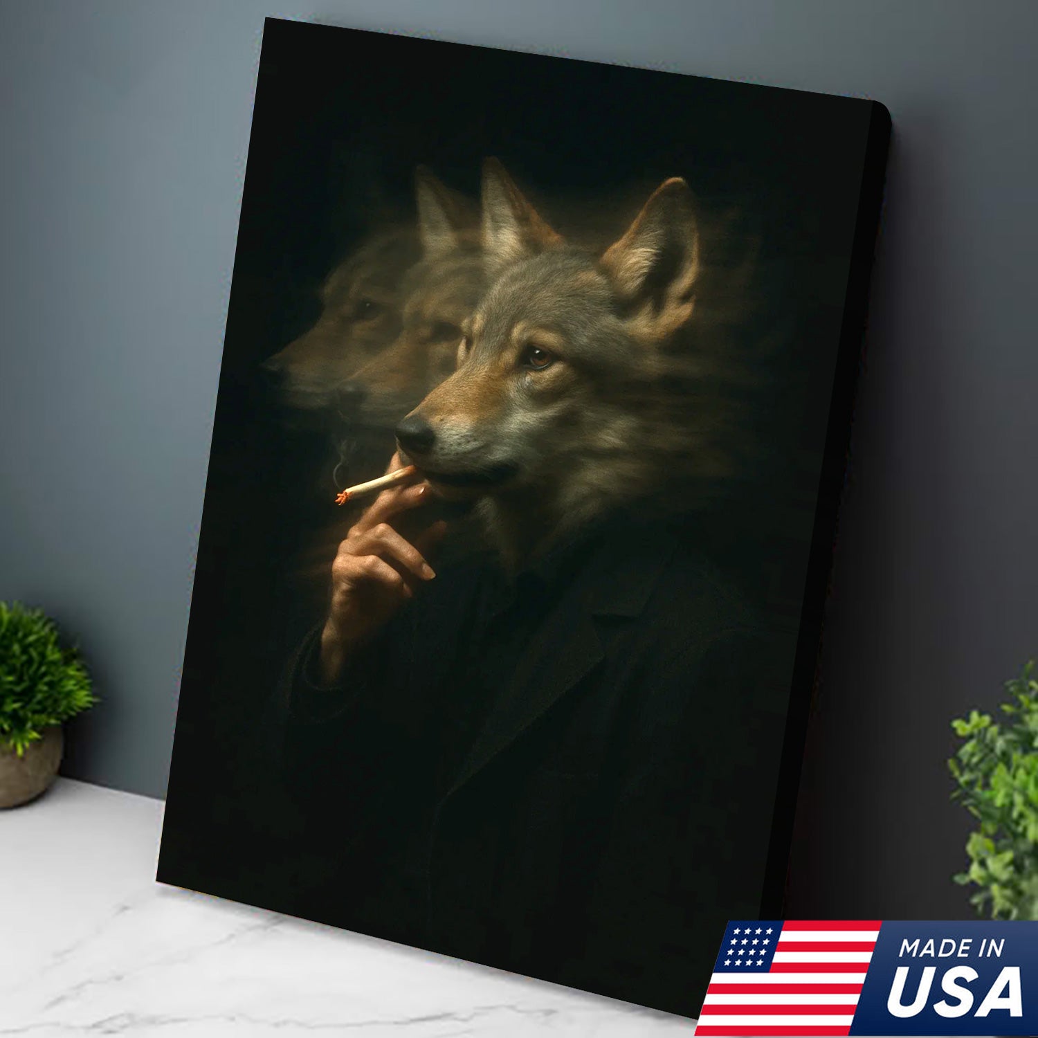 Mystical Wolf Coyote Canvas Wall Art - Mysterious Animal Portrait with Surreal Motion Effect - Unique Wildlife Artwork for Home Decor