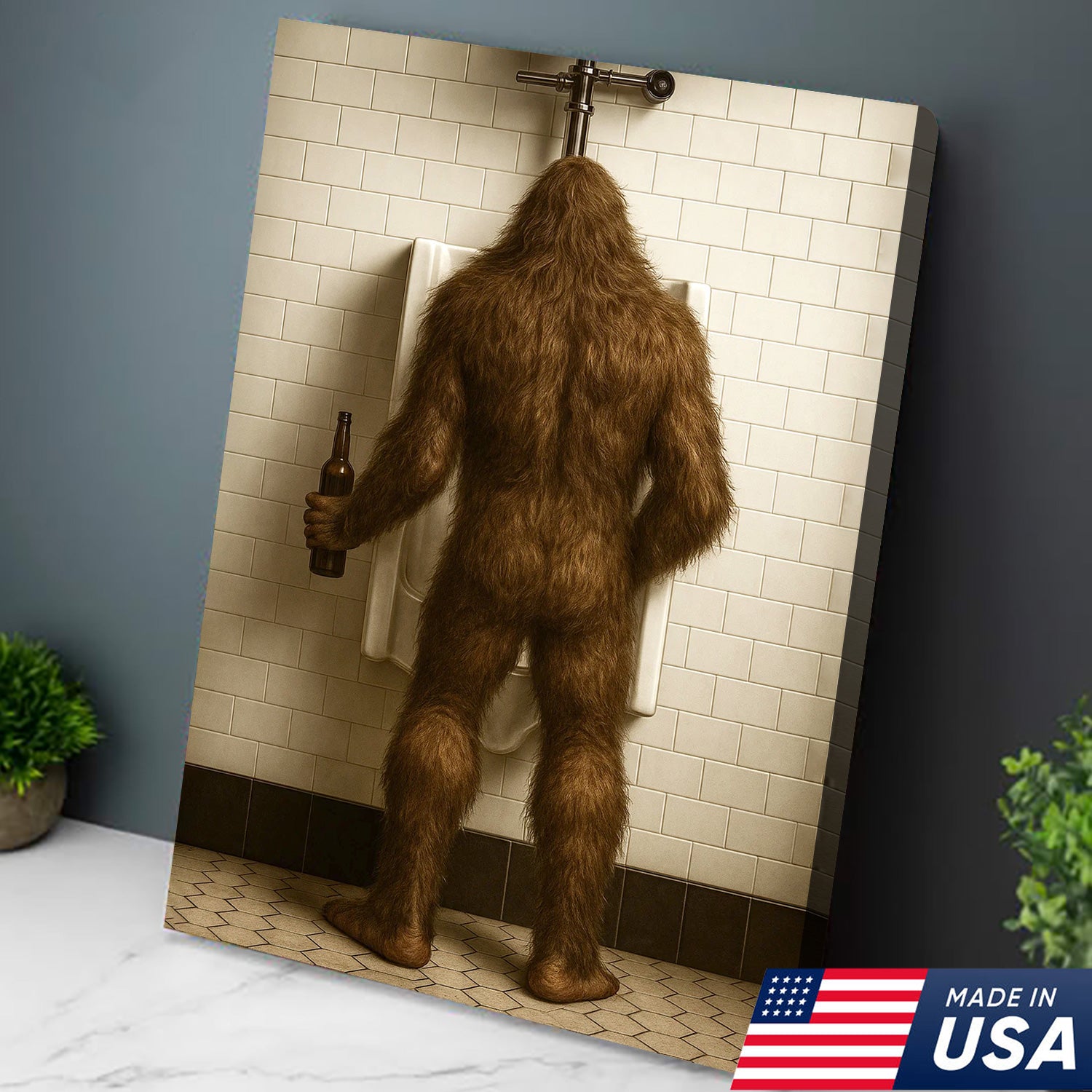 Bigfoot Funny Canvas Wall Art – Hilarious Bathroom Humor Decor – Rustic Cabin Gag Gift – Quirky Lodge and Hunting Camp Artwork