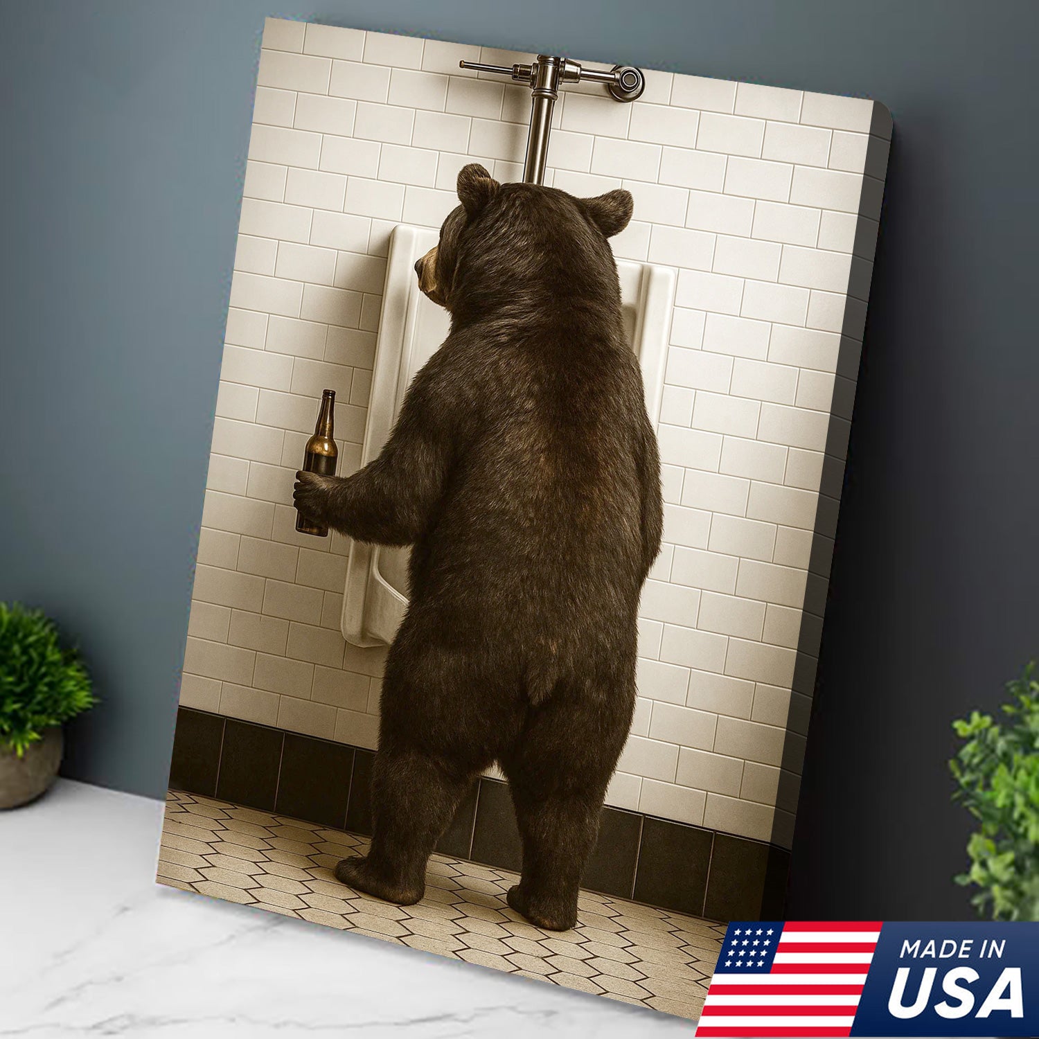 Funny Black Bear Canvas Wall Art – Hilarious Bathroom Humor Decor – Rustic Cabin Lodge Gag Gift – Quirky Hunting Camp Animal Artwork