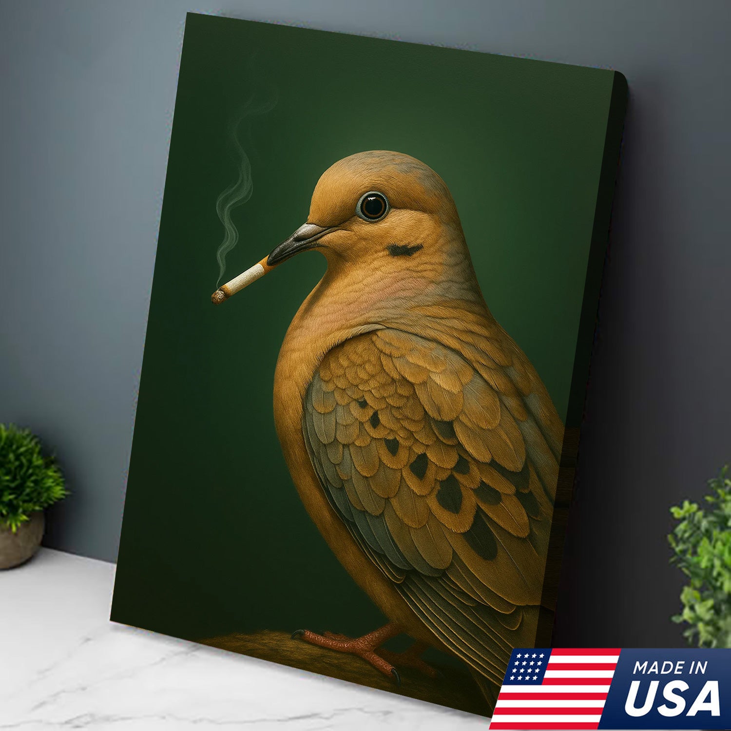 Mourning Dove Wall Art Canvas - Rustic Wildlife Cabin Decor - Unique Hunting Lodge Artwork