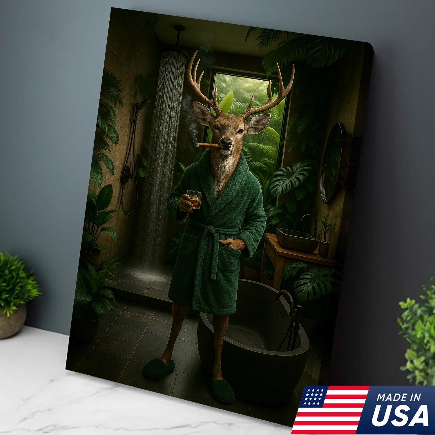 Gentleman Buck Canvas Wall Art – Sophisticated Deer Lodge Decor – Rustic Cabin Hunting Vibe