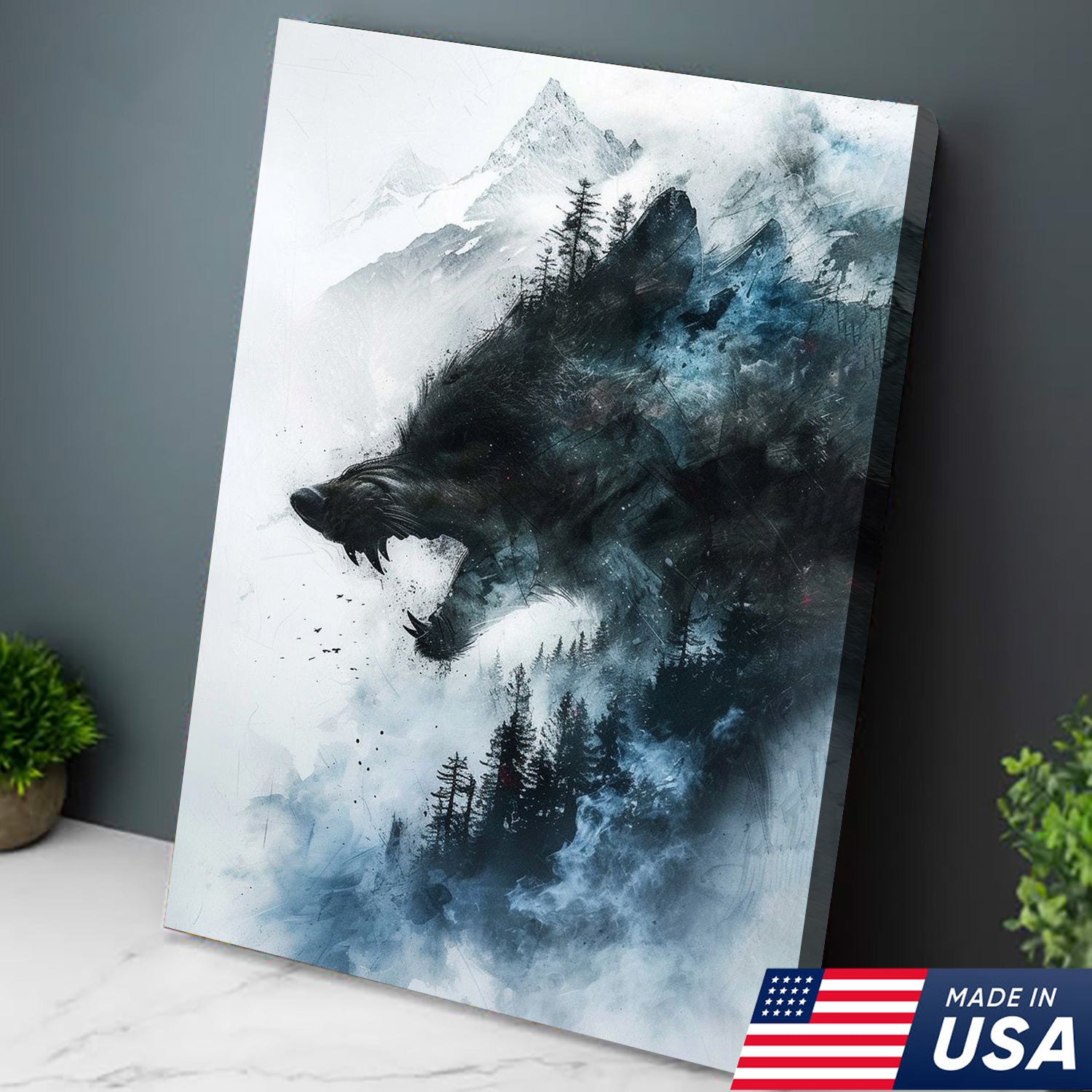 Wolf Forest Canvas Wall Art – Wild Wilderness Mountain Decor – Rustic Cabin & Lodge Artwork