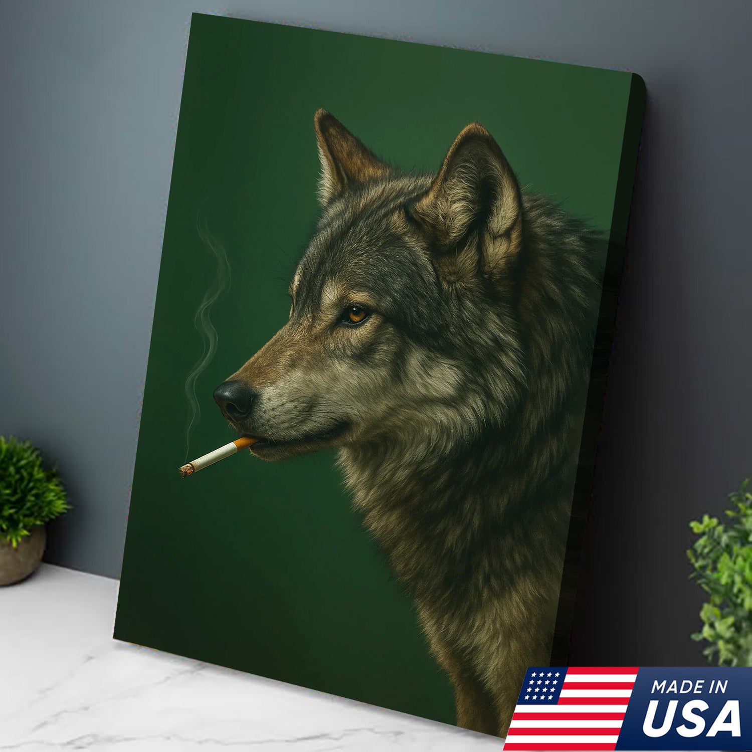 Gray Wolf Canvas Wall Art – Rustic Wildlife Home Decor – Modern Hunting Lodge Artwork