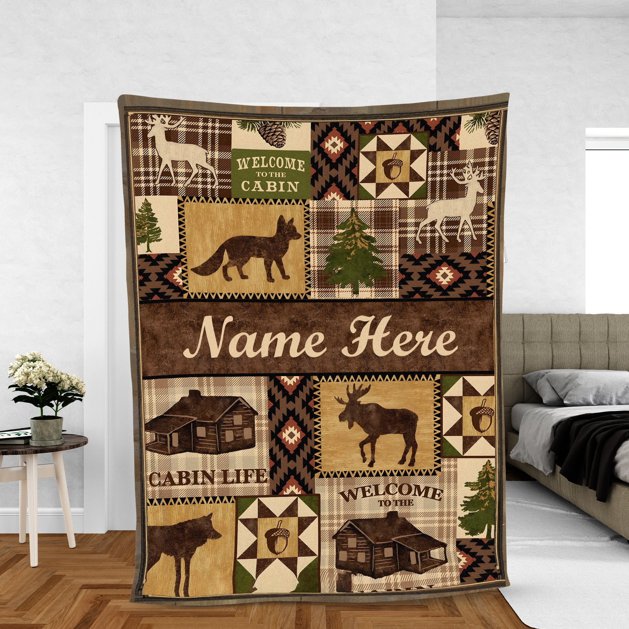 Personalized Hunting Cabin Life Fleece Blanket – Rustic Lodge Throw with Wildlife Design