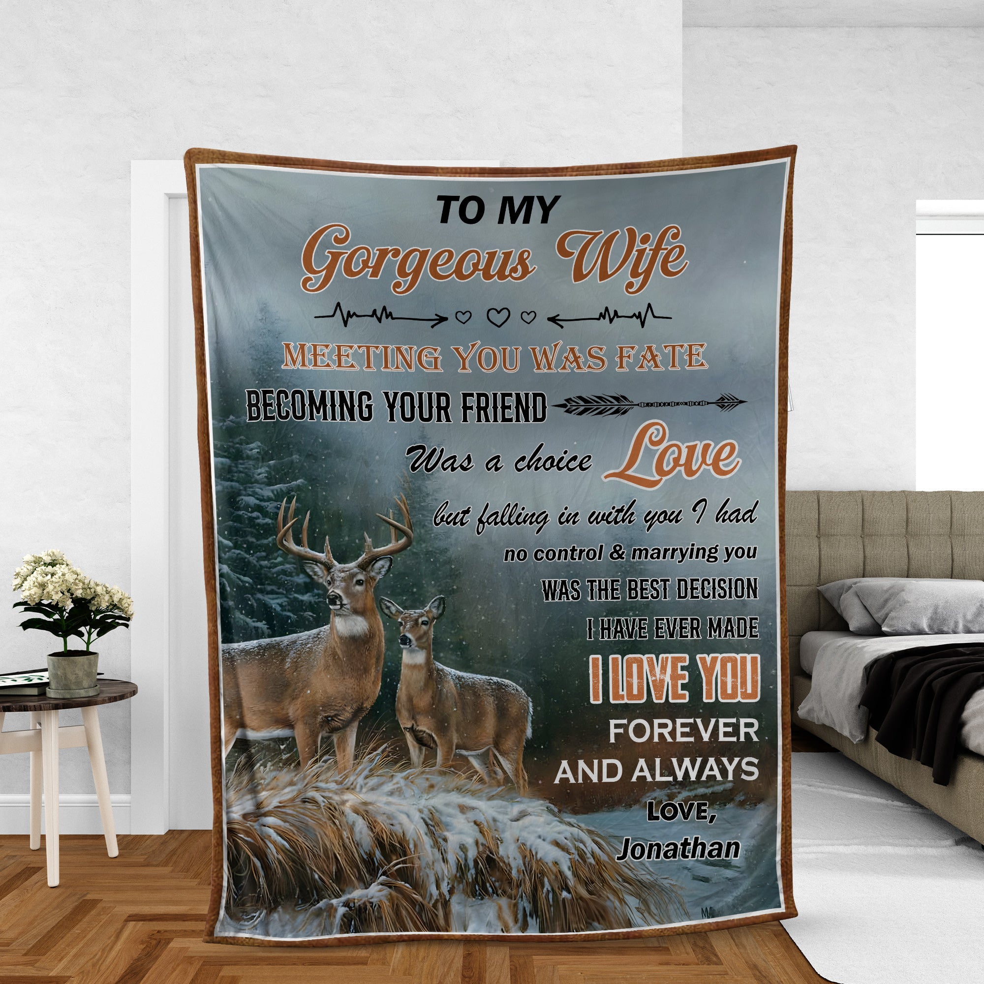 Personalized Meeting You Was Fate Fleece Blanket– Custom Deer Couple Blanket, Heartfelt Wife Gift