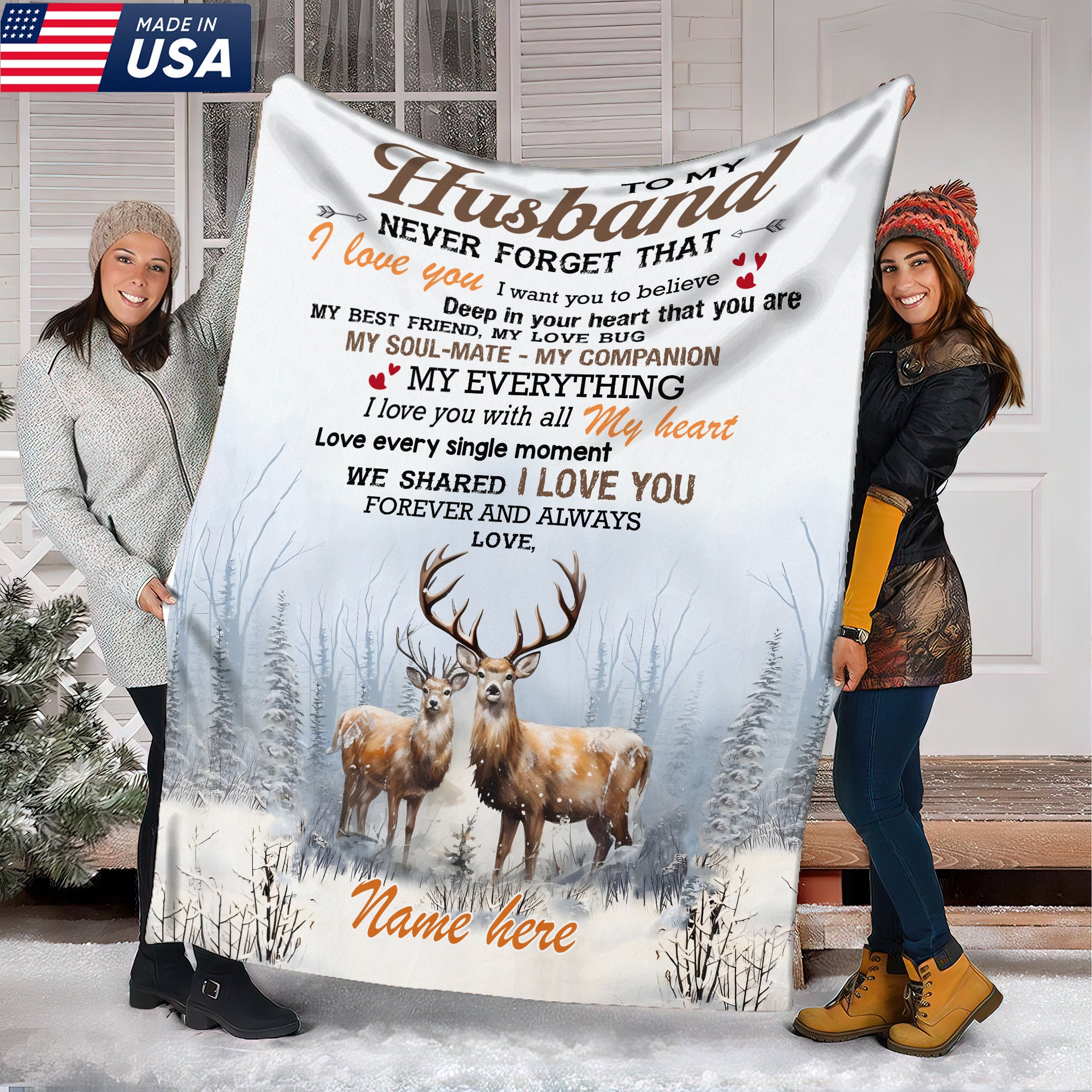 Personalized To My Husband Hunting Deer Fleece Blanket – Custom Name Gift for Husband, Anniversary