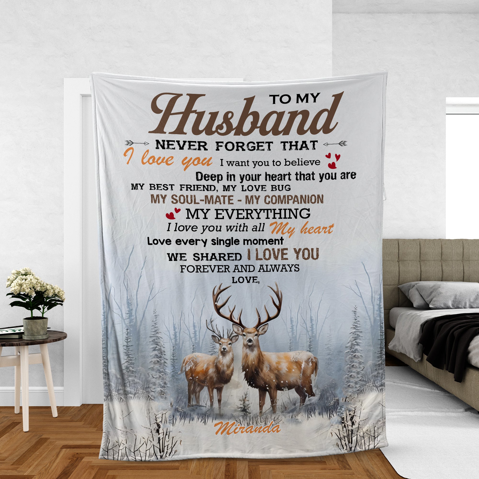 Personalized To My Husband Hunting Deer Fleece Blanket – Custom Name Gift for Husband, Anniversary