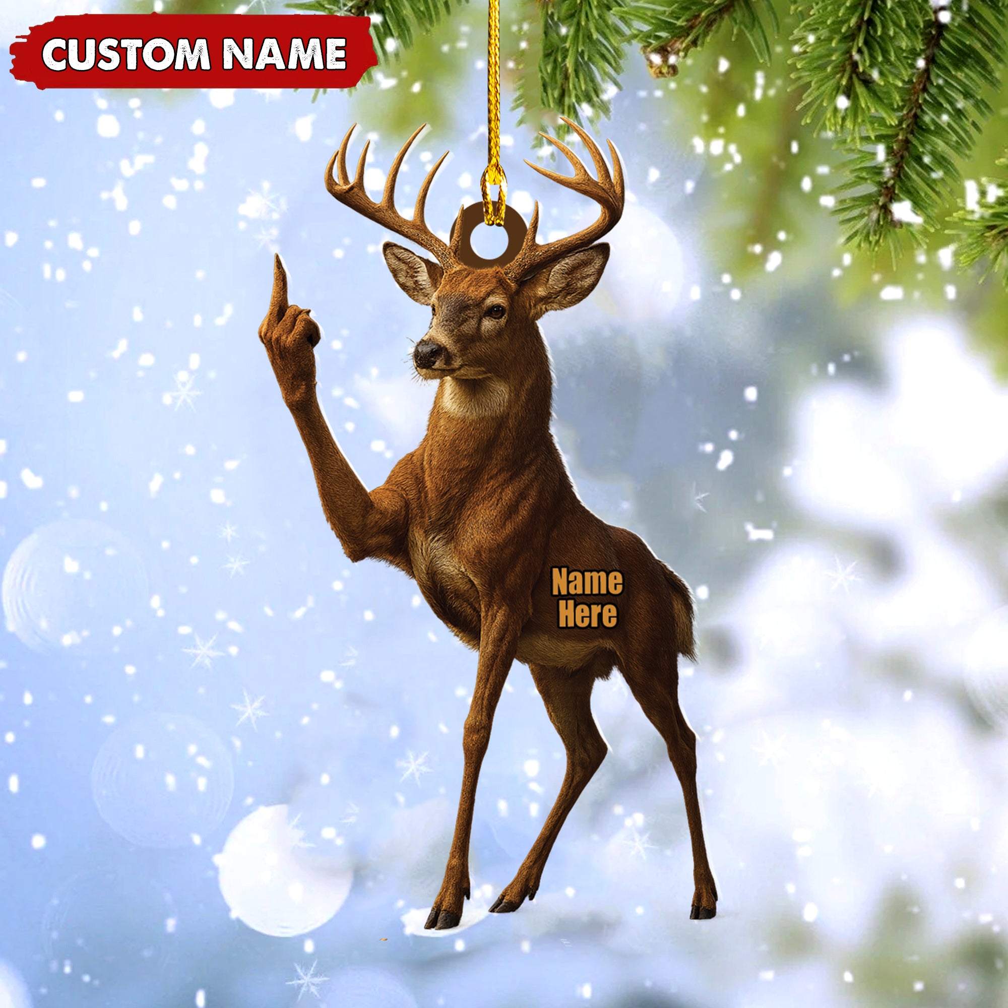Personalized Funny Deer Buck Fukin' Finger Hunting Acrylic Christmas Ornament – Custom Gift for Hunters