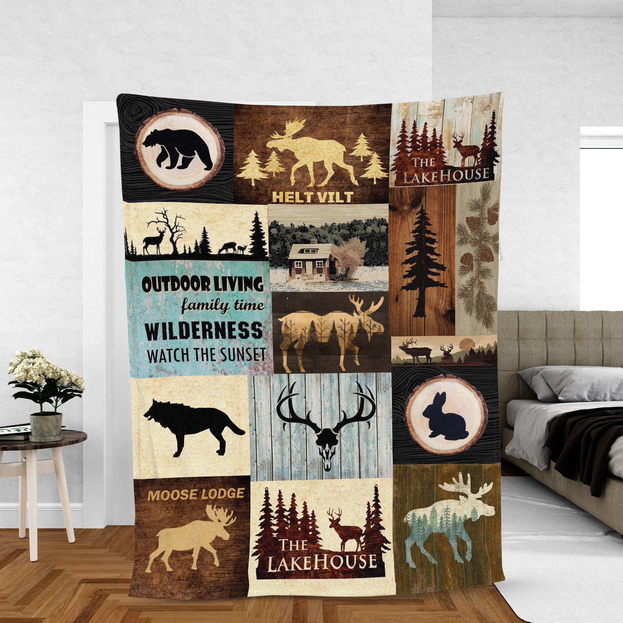 Rustic Moose Lodge Blanket – Cozy Cabin & Lakehouse Decor for Outdoor Lovers