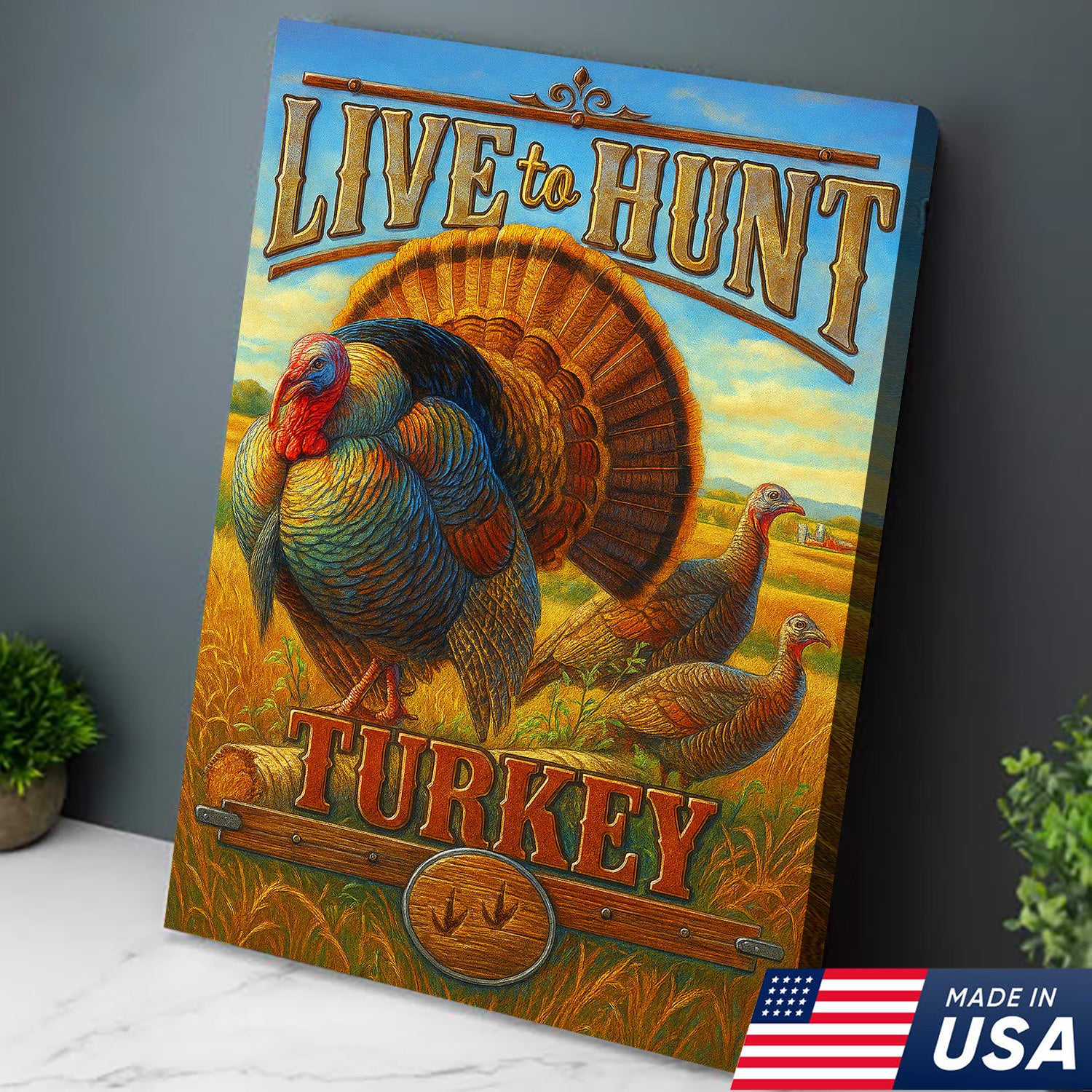 Turkey Hunting Canvas Wall Art – Rustic Wildlife Lodge Decor Gift for Hunters & Nature Lovers