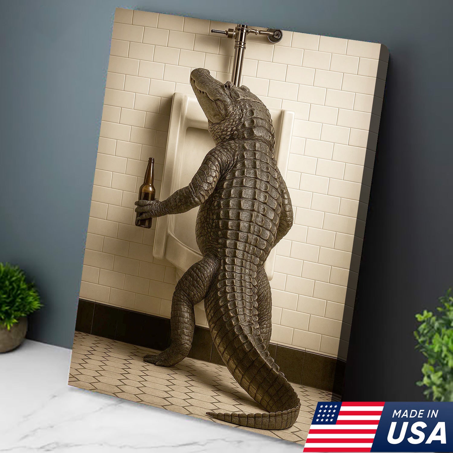 Alligator Bathroom Canvas Wall Art - Funny Rustic Lodge Decor for Cabin, Bar, and Wildlife Lovers - Unique Gator Print