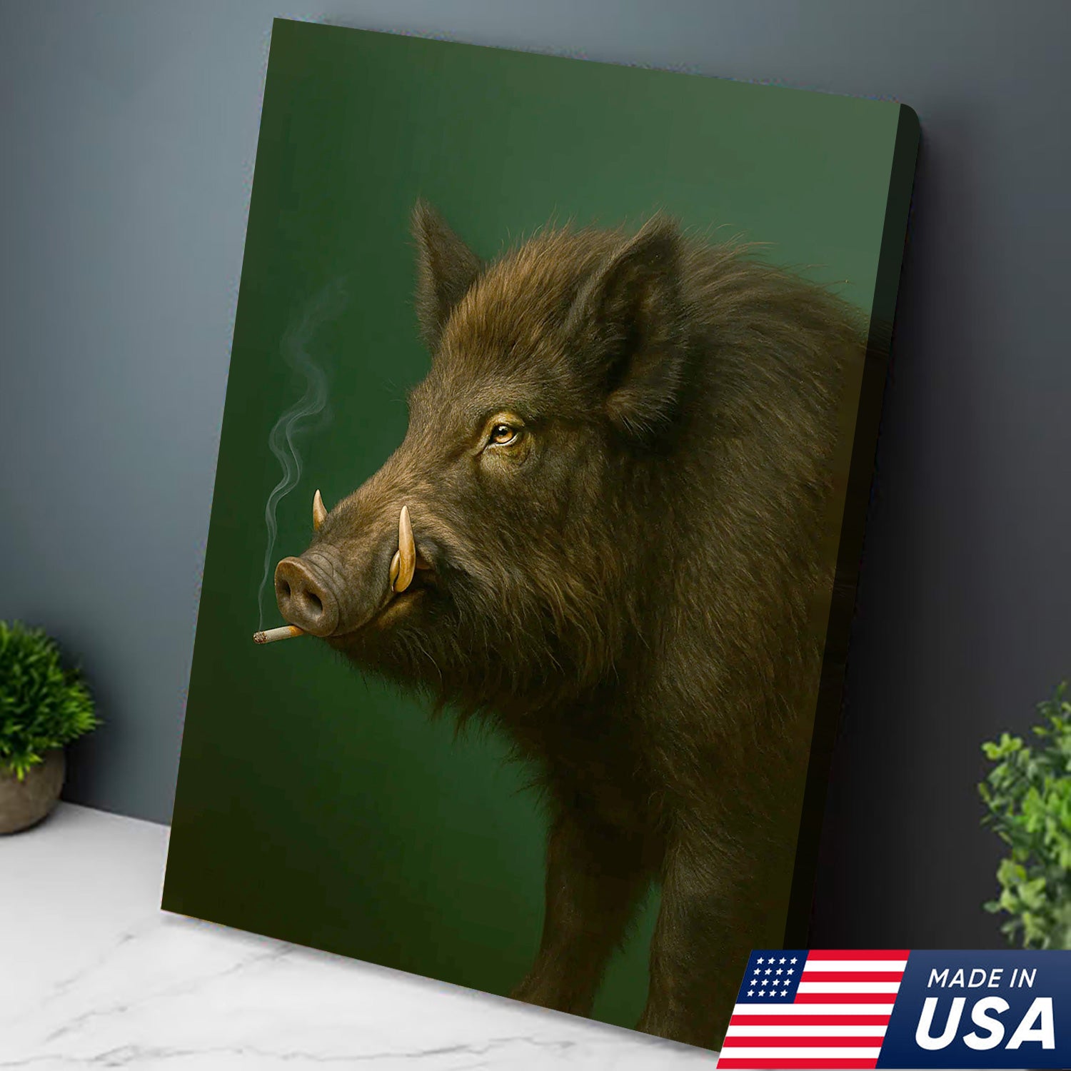 Wild Boar Canvas Wall Art – Rustic Hunting Lodge Decor – Nature Inspired Cabin Artwork