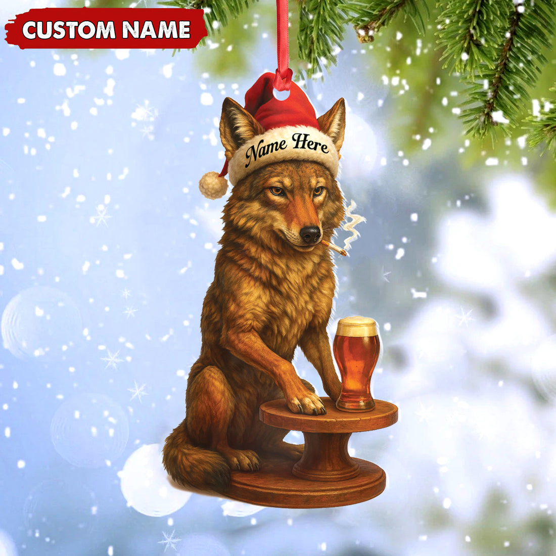 Personalized Acrylic Wolf Coyote Christmas Ornament β Personalized Holiday Decoration for Hunters & Wildlife Lovers