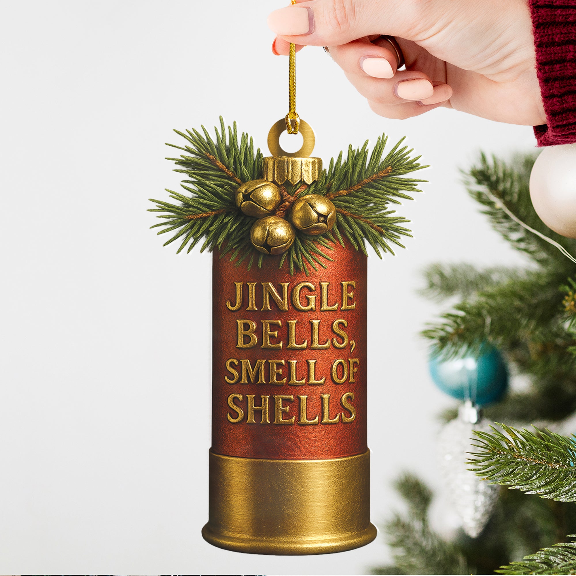 Funny Shotgun Shell Christmas Ornament – Rustic Hunting Tree Decoration Gift for Hunters