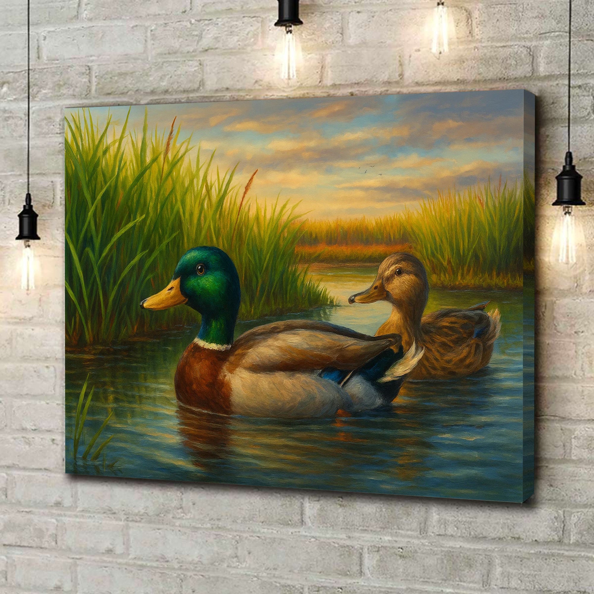 Couple Mallard Ducks Hunting Canvas – Realistic Wildlife Wall Art for Hunters