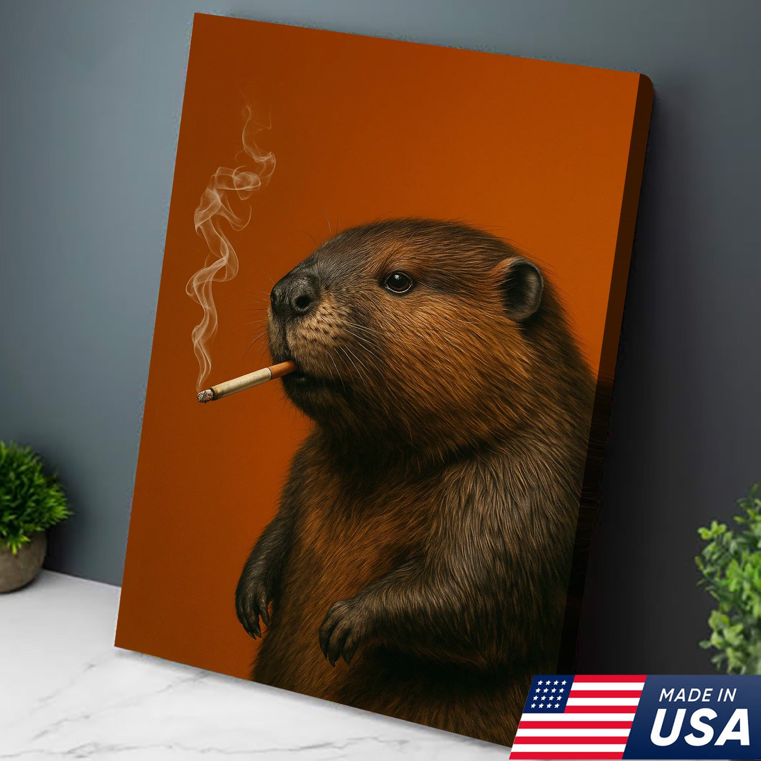 Beaver Canvas Wall Art – Rustic Wildlife Decor – Hunting Cabin Artwork – Woodland Nature Print – Lodge and Farmhouse Wall Hanging