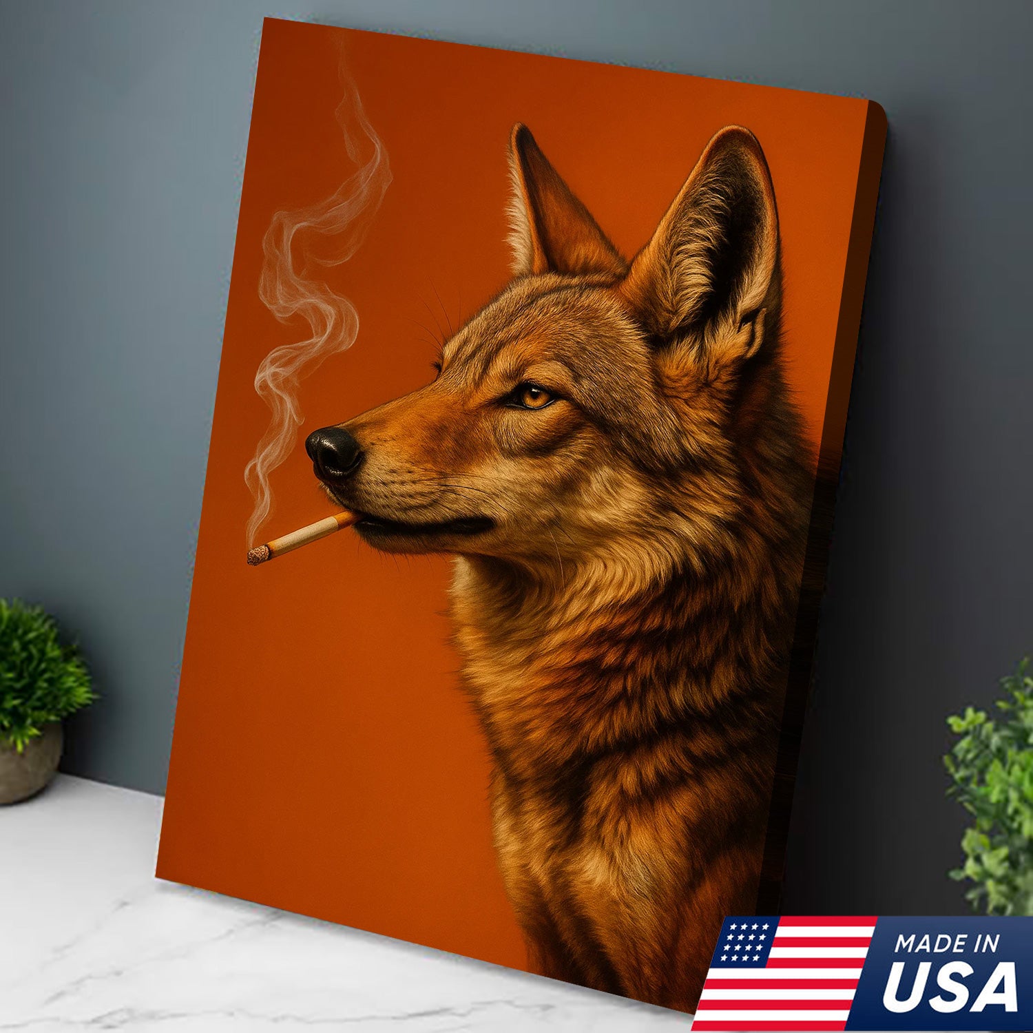 Coyote Canvas Wall Art – Rustic Wildlife Decor – Hunting Cabin Artwork – Mountain Lodge Wall Hanging – Woodland Nature Animal Print