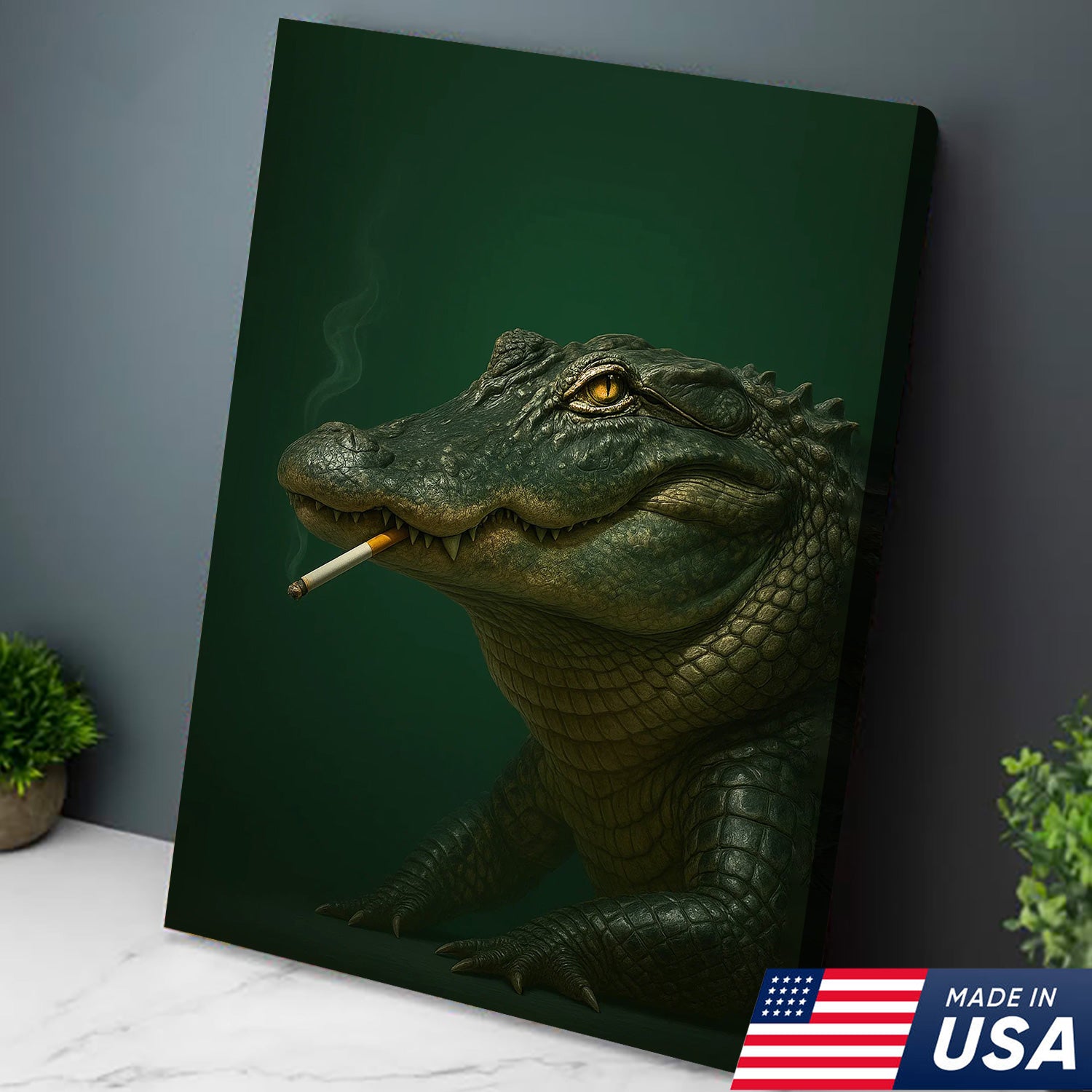 Alligator Wall Art Canvas - Rustic Wildlife Home Decor - Unique Hunting Lodge Artwork