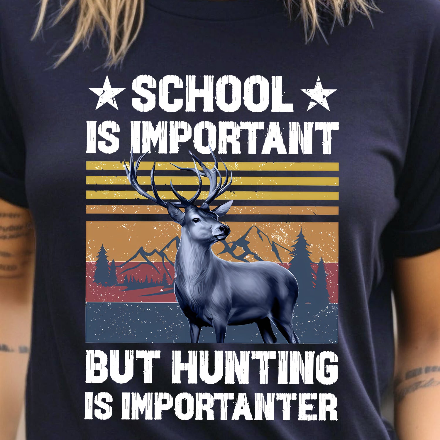 Funny Hunting T-Shirt – School Is Important But Hunting Is Importanter T-Shirt for Hunters