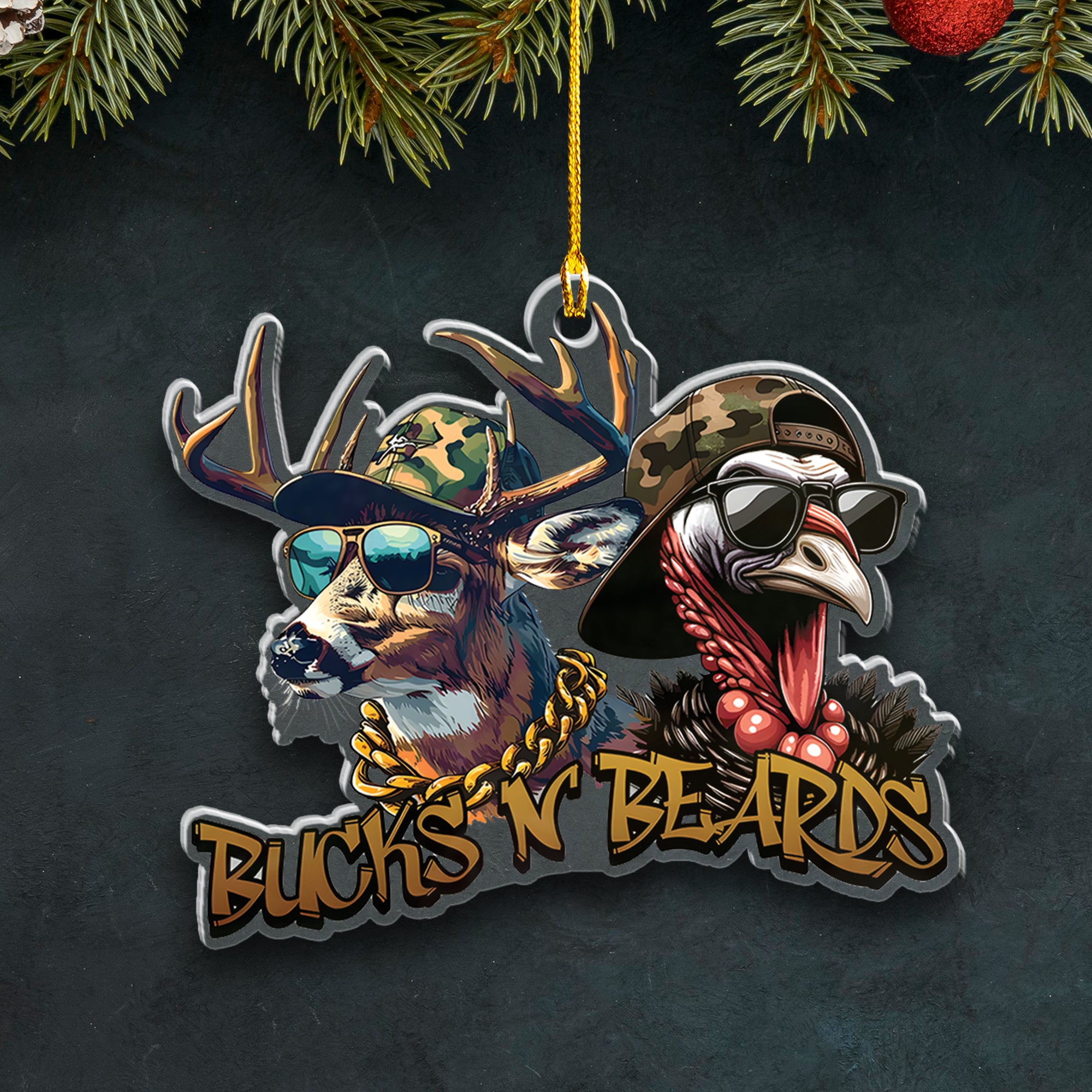 Personalized Funny Bucks ‘N Beards Ornament – Cool Gift for Hunters & Outdoorsmen