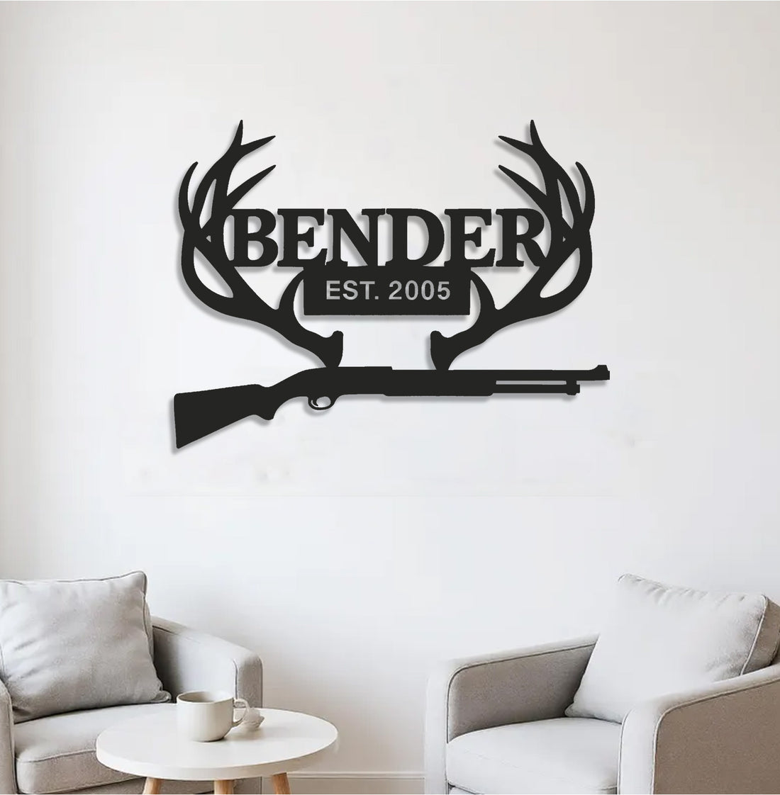 Personalized Metal Sign WITH LED/WITHOUT LED β Deer Antler Hunting Wall Decor with Rifle β Custom Rustic Cabin Sign for Hunters