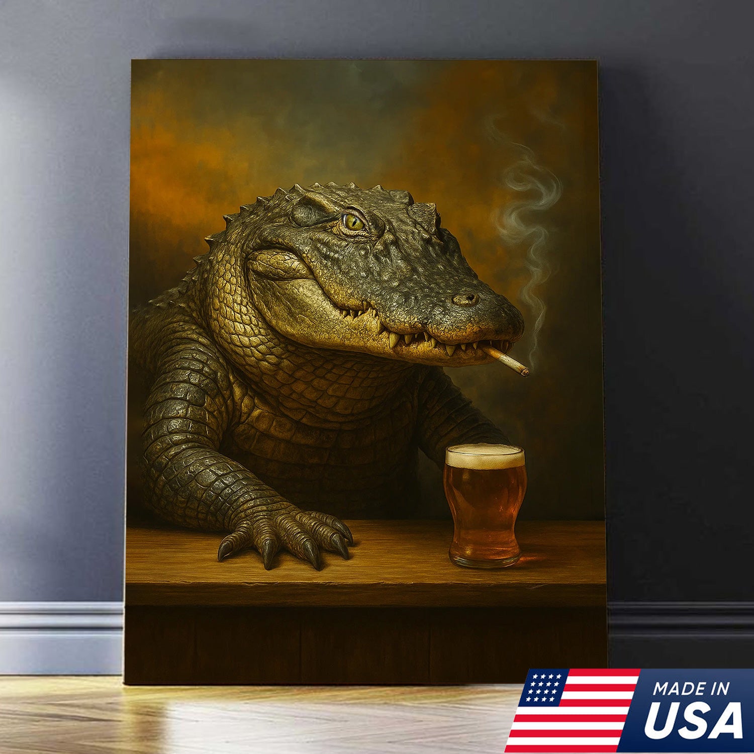 Alligator Wall Art Canvas – Rustic Wildlife Animal Print for Hunting Cabin, Lodge, or Man Cave Décor