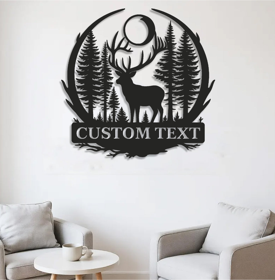 Personalized Metal Sign WITH LED/WITHOUT LED β Deer and Forest Silhouette Wall Art β Custom Rustic Cabin and Lodge Hunting Decor